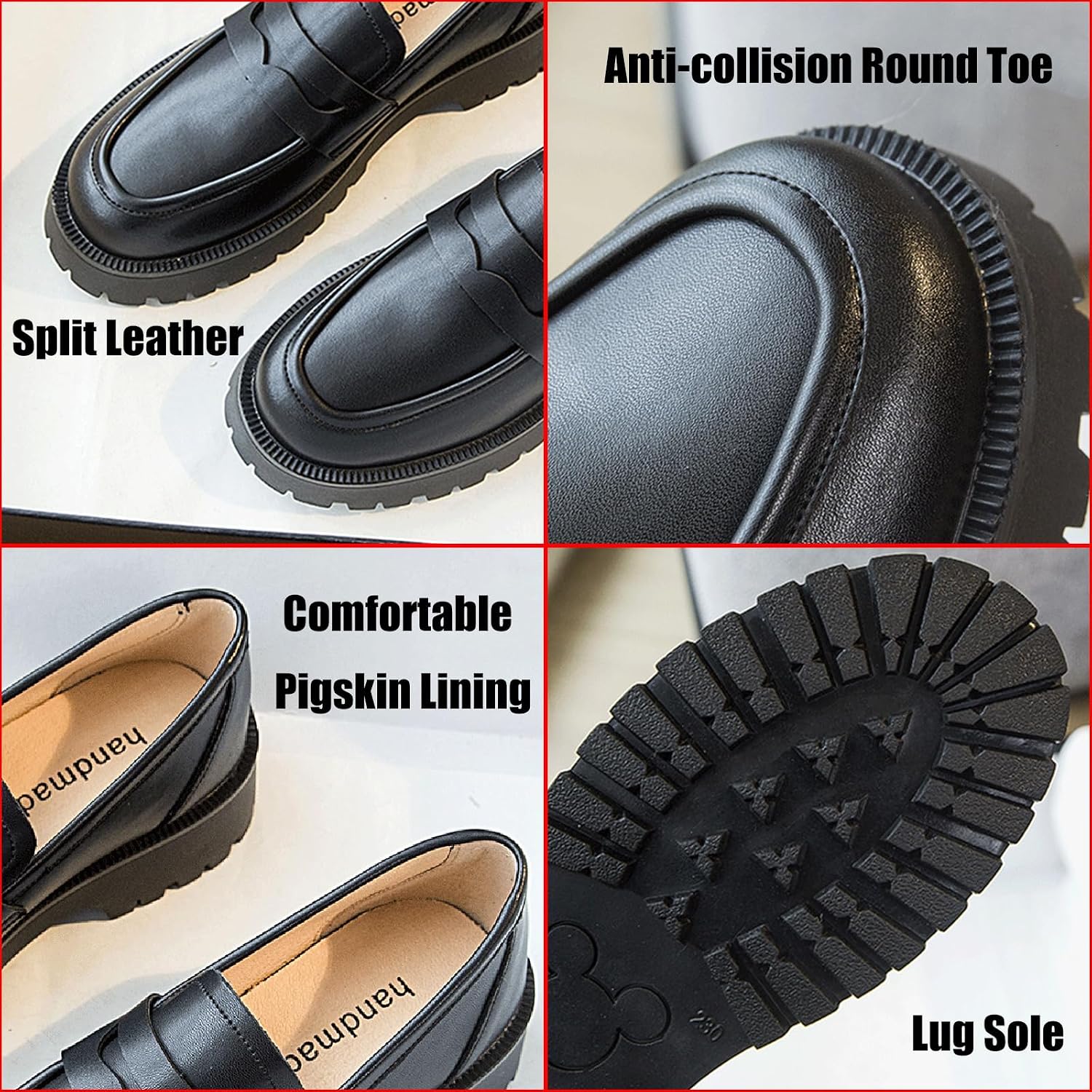 Women's Genuine Leather Platform Chunky Slip-On Penny Loafers Fashion Classic Round Toe Lug Sole Heightening Dress Shoes Comfort Business Casual Formal Work Shoes