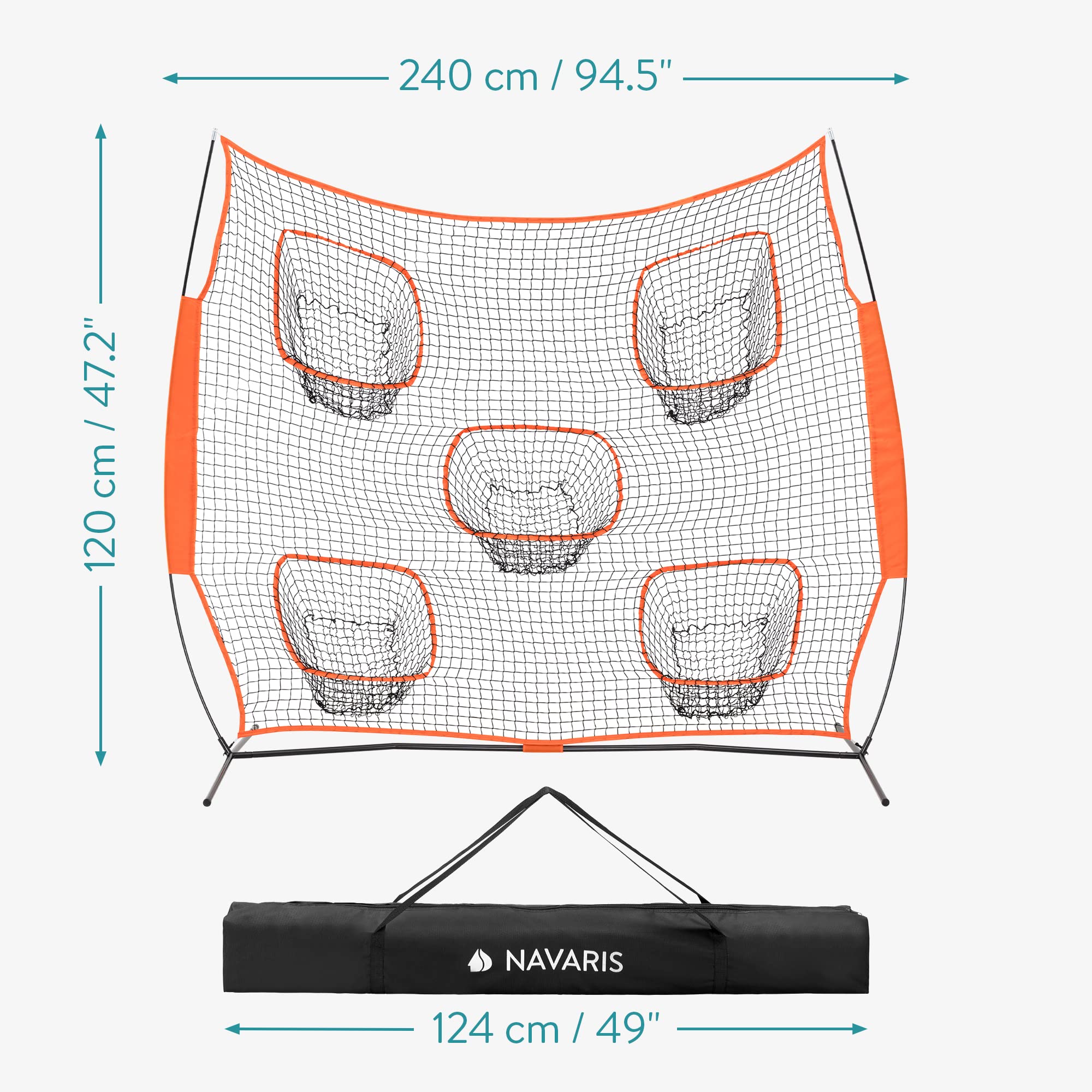 Navaris Filet d'entrainement Pliable - Cage Foot Football Américain Handball - Sac de Transport pour Extérieur - Tout Niveau - 2,4X 2,4m