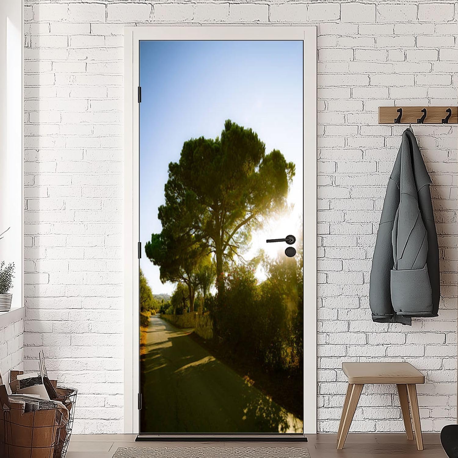 Sticker Porte Arbres, Stickers Porte Trompe L'oeil Arbres Autocollant Poster Auto-Adhésif Art Décor Pour Chambre Salon Salle de Bain Papier Peint 95x215 cm v7666