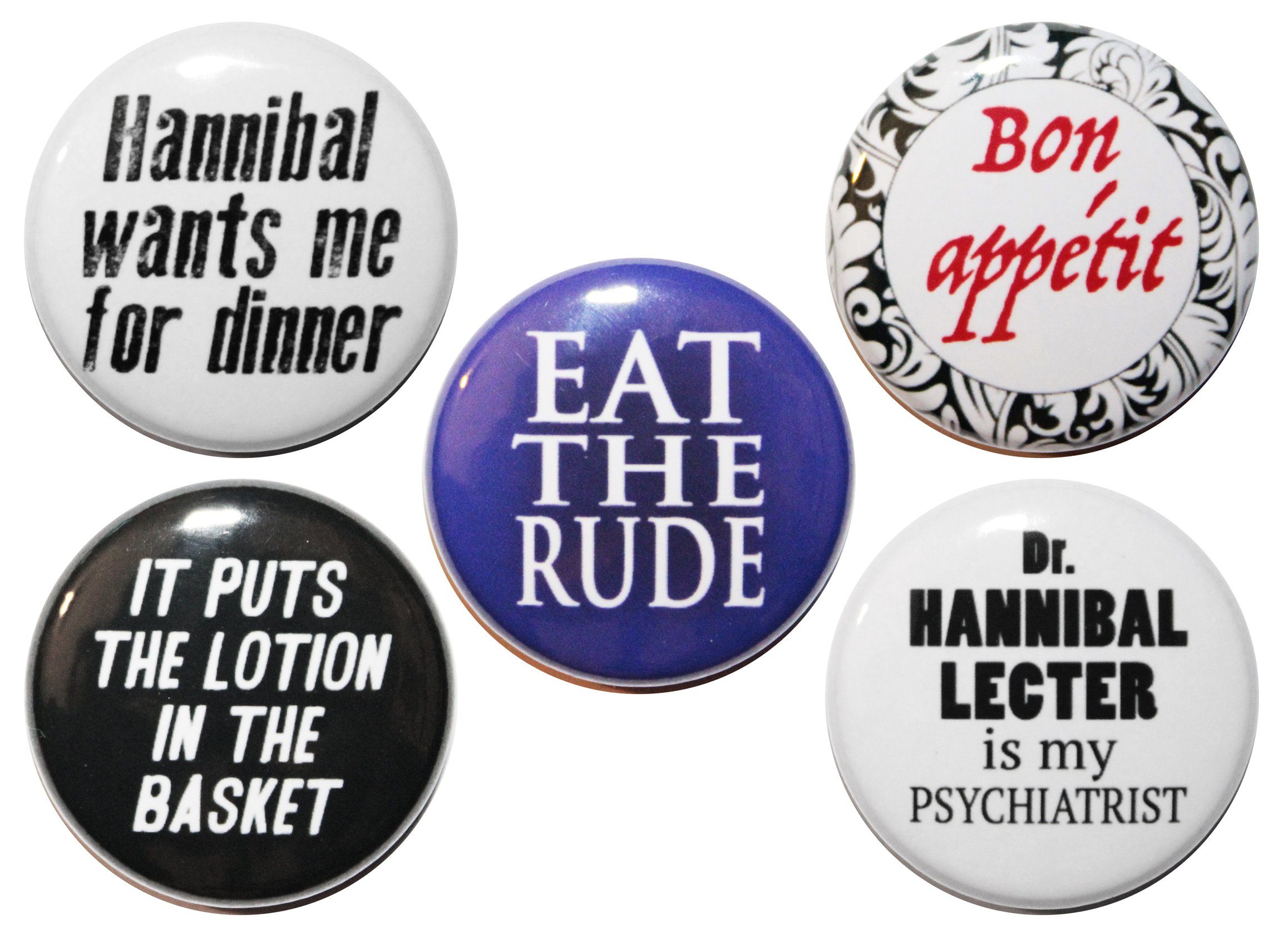 Set of 5 'Hannibal Lecter' TV Show & Movie Button Badges (25mm) - MADE IN UK - by Button Zombie