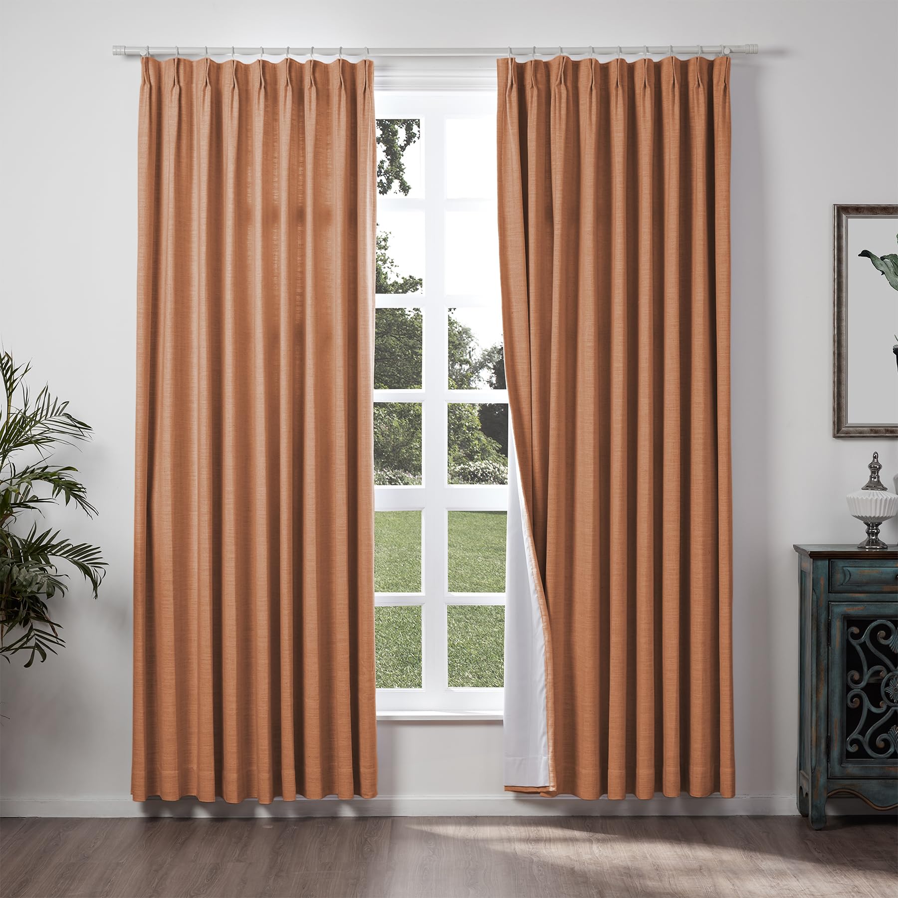 ChadMade 84" W x 96" L Polyester Linen Drapes with Blackout Thermal Lining Pinch Pleat Curtain for Sliding Door Patio Door Living Room Bedroom, (1 Panel) Orange Copper โ image 1