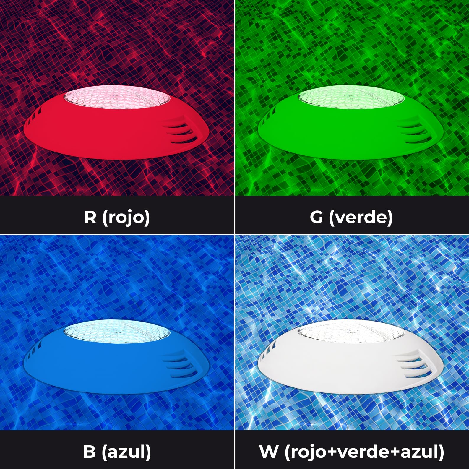 LED ATOMANT Pack 2x Foco de piscina LED 45W RGB 12V AC, Luz para Piscina Impermeable IP68 Sumergible, Cable 1,5m, Con Mando a distancia por control remoto