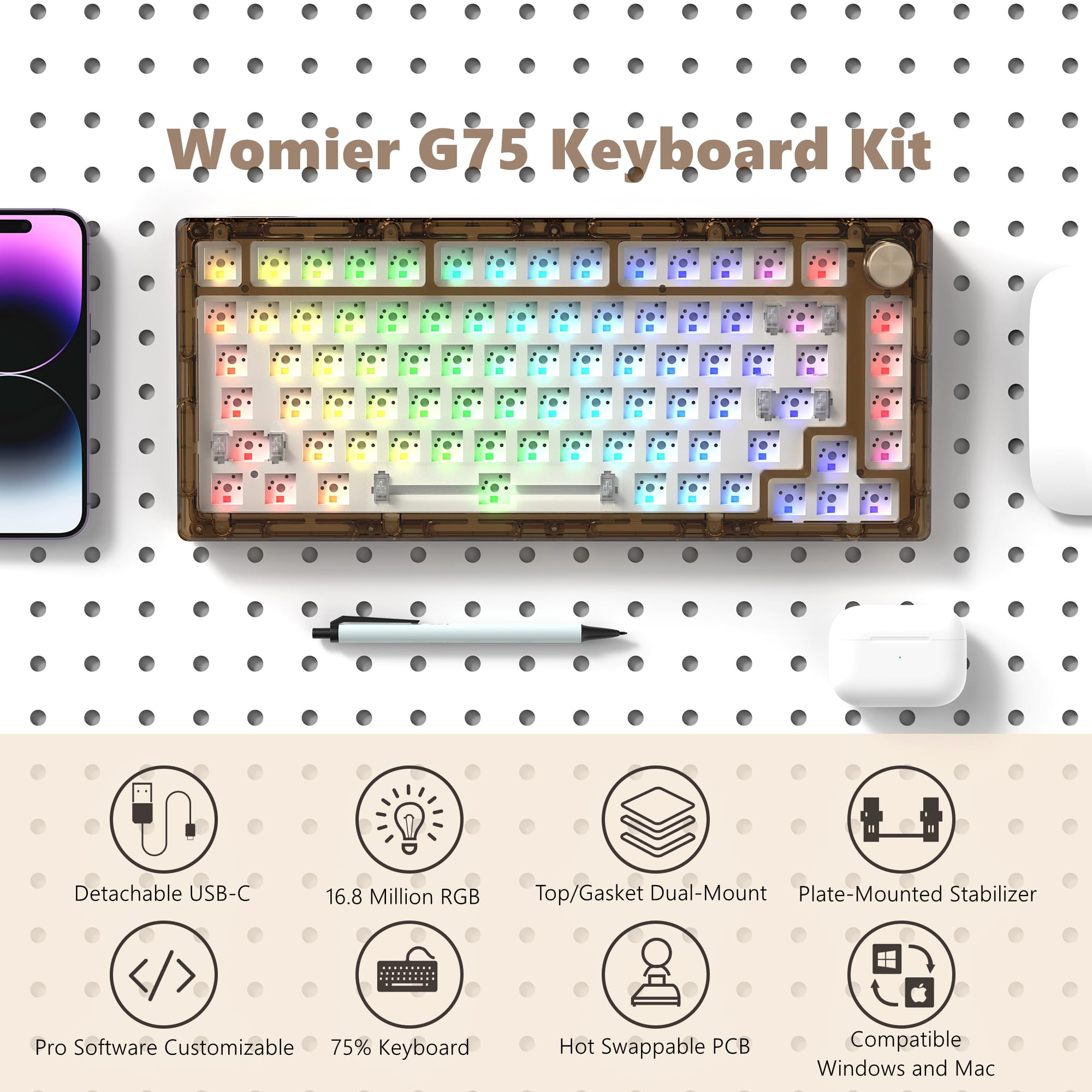 【美品】Womier G75 ノブ付き75％キーボード Womier G75 ノブ付き75% Keyboard フェルトケース付き - メルカリ