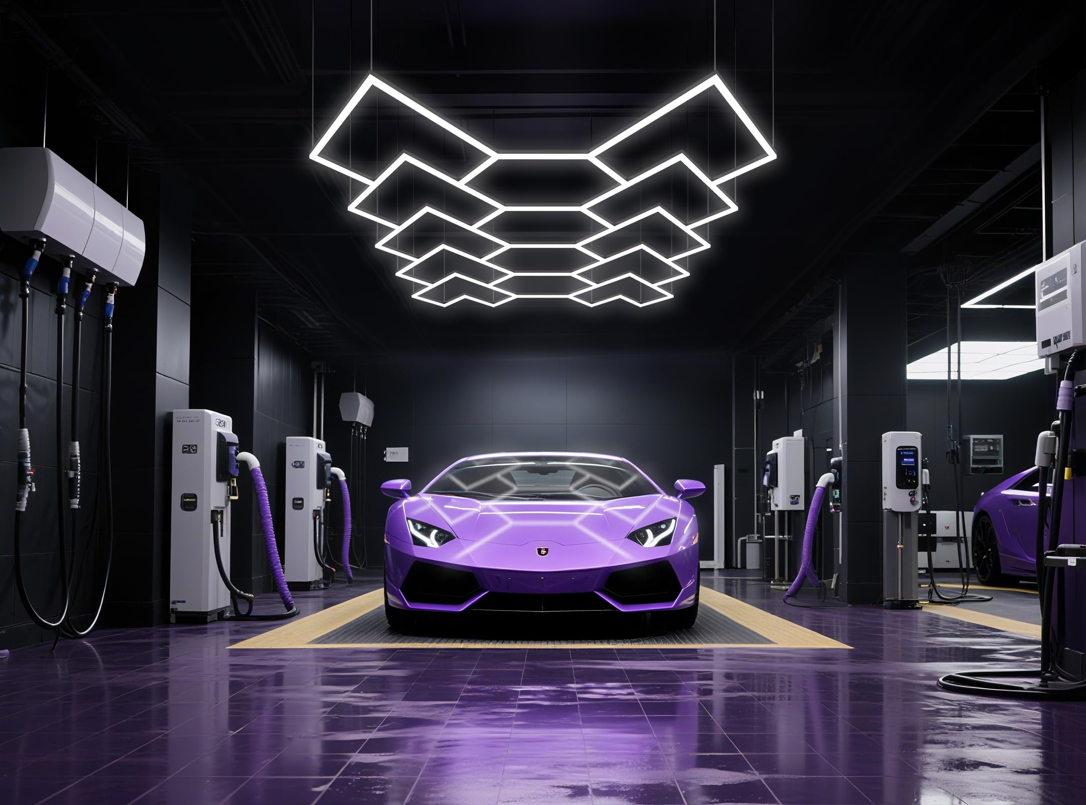 Led nido de abeja Diseño hexagonalecar Detailing Taller Autolavaje Carrocería Goma Oficina Rombo Pulido Coche Barber,Gimnasio (4,20 x 2,38 metros) (geometrico, 4.52x2,37 m)
