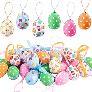 30PCS Easter Hanging Eggs with Dots-Fabric Wrapped Easter Egg-Easter Tree Hanging Ornaments for Party Spring Home Garden Decoration (Dot-Small)