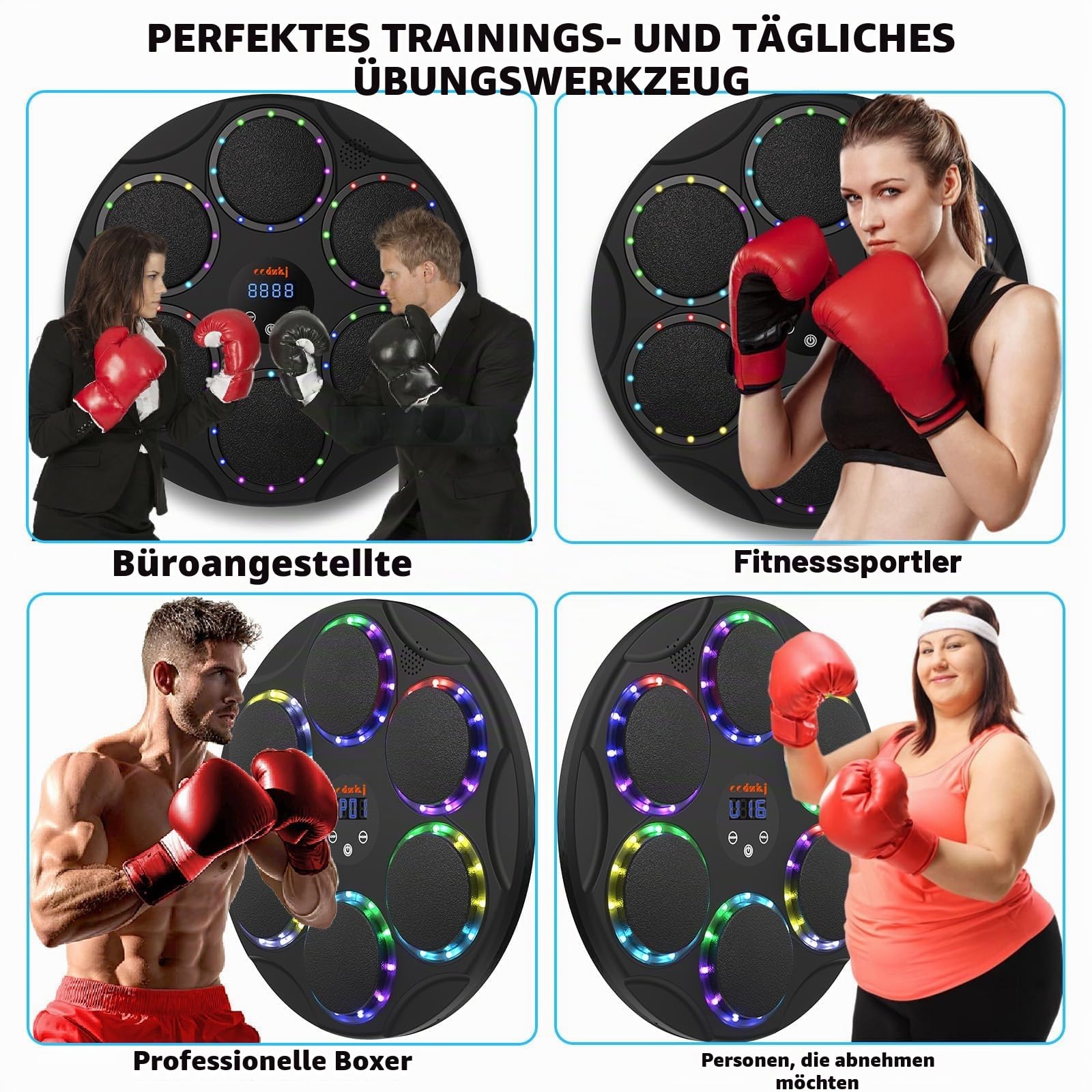Music Boxing Machine mit Boxhandschuhen,17.3'' LED Smart Bluetooth Musik Boxtrainer, Elektronische Boxmaschine zur Wandmontage mit 9Geschwindigkeitsmodi und Zählmodus