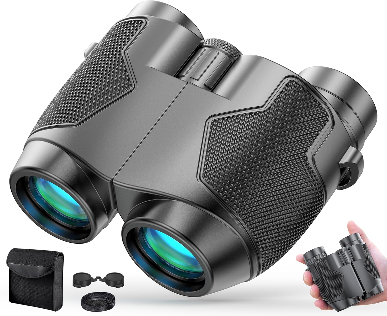 Binoculars 12x25 for Adults and Kids Low Light Vision Binoculars Compact Binocular Waterproof Binocular Wide Field of View for Bird Watching,Hiking,Hunting,Concert with Carrying Bag