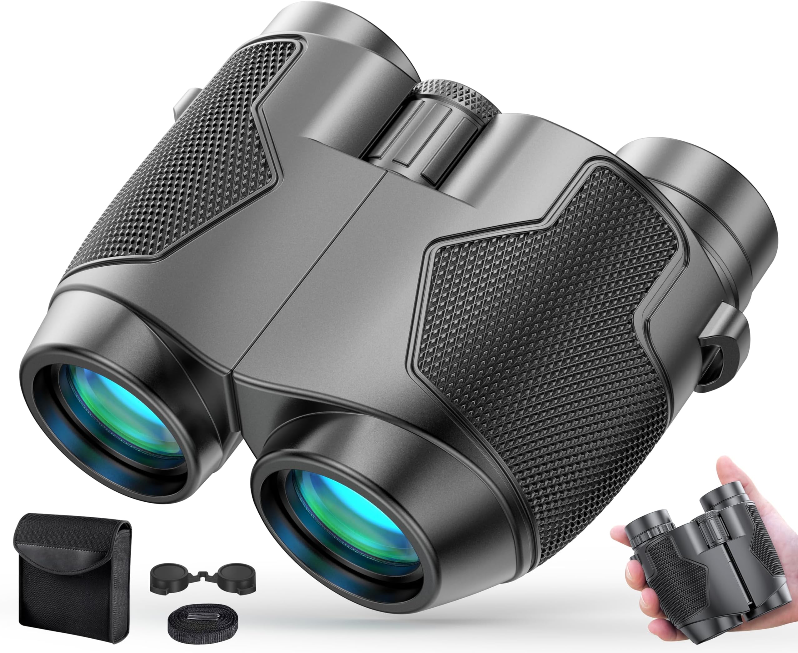 Gifts for Men Binoculars 12x25 for Adults and Kids Night Vision Binoculars Compact Binocular Waterproof Binocular Wide Field of View for Bird Watching,Hiking,Concert with Carrying Bag