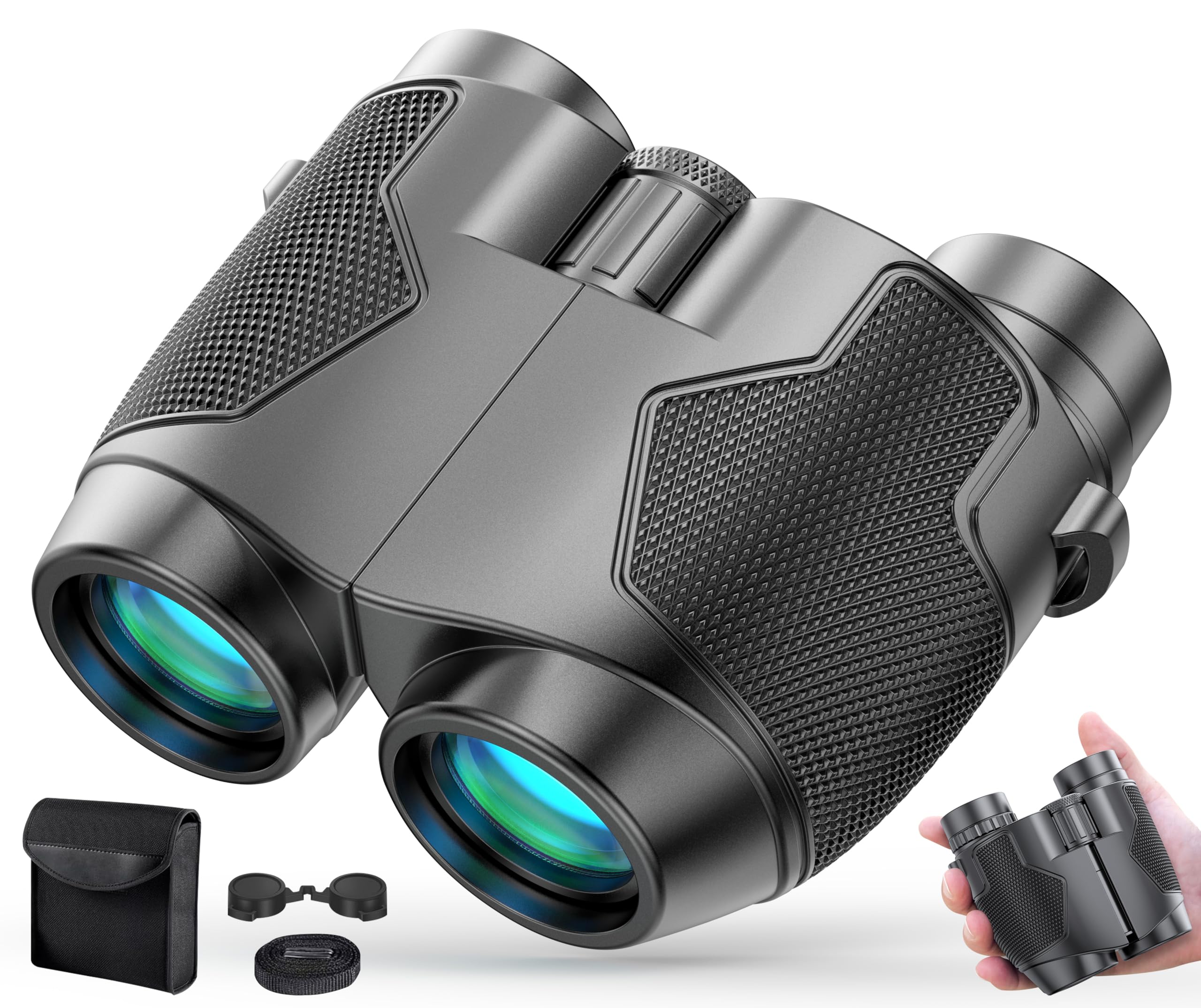 Gifts for Men Binoculars 12x25 for Adults and Kids Night Vision Binoculars Compact Binocular Waterproof Binocular Wide Field of View for Bird Watching,Hiking,Concert with Carrying Bag