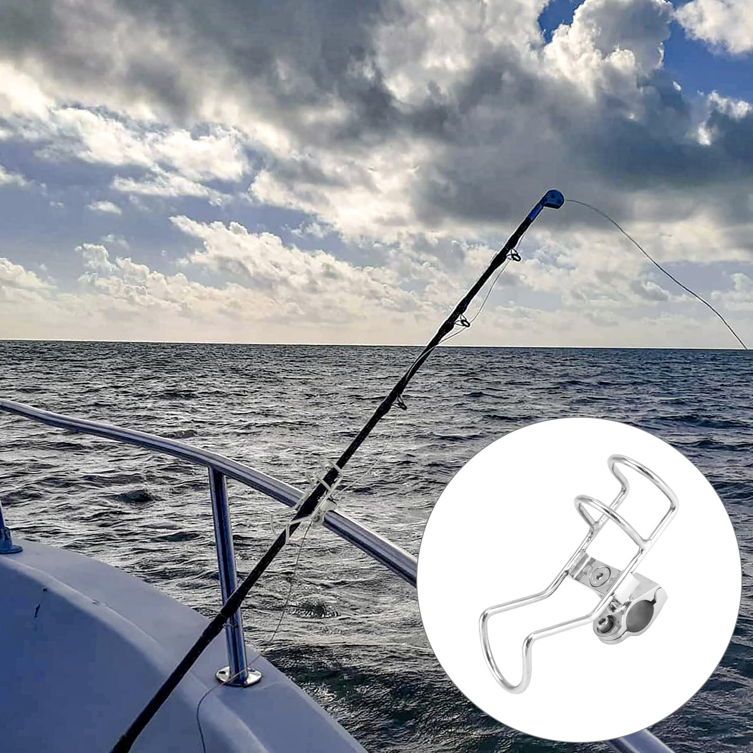 QWORK® Uchwyt na wędkę obracany o 360° ze stali nierdzewnej 316 – mocowanie na szynach 25 mm – do łodzi, łodzi rybackich, kajaków