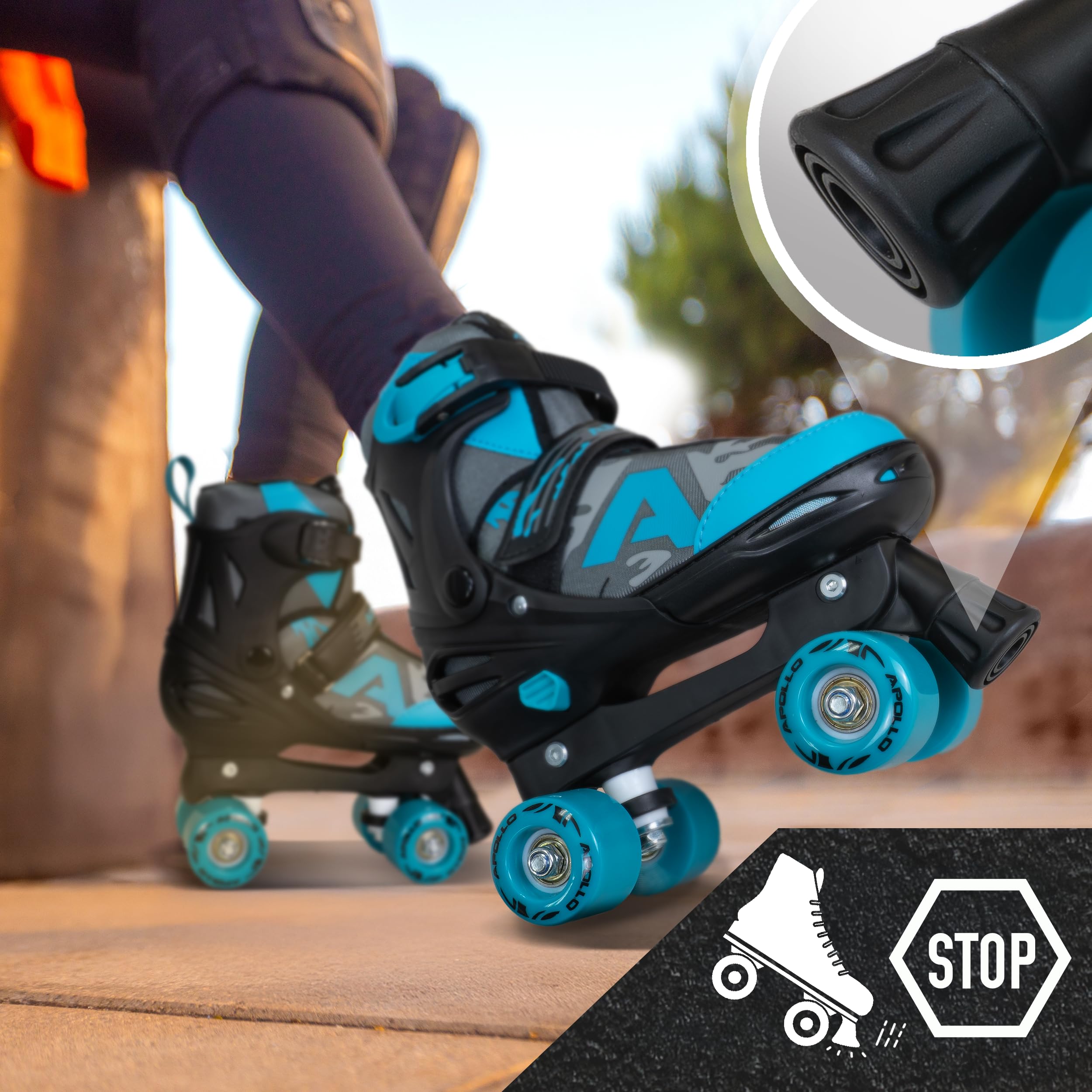 Apollo Champion Regolabile Quad Skate – Pattini a rotelle regolabili per bambini, comodi e regolabili, per ragazze e ragazzi, taglie 31-42