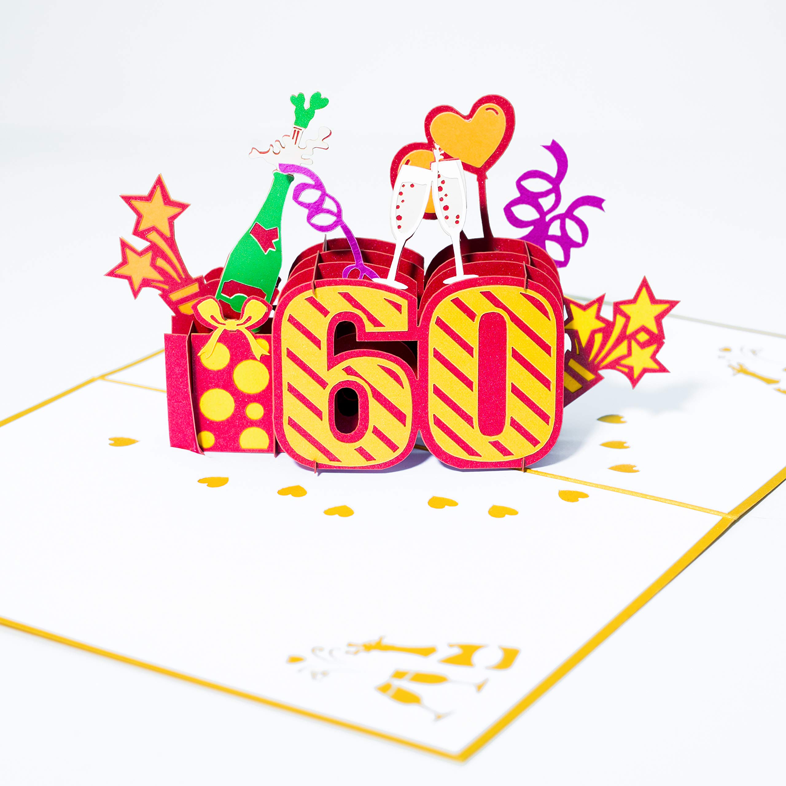 DKT Handmade Happy birthday pop up card, 3D Popup Greeting Cards (Happy Birthday Number Age 60th pop up card)