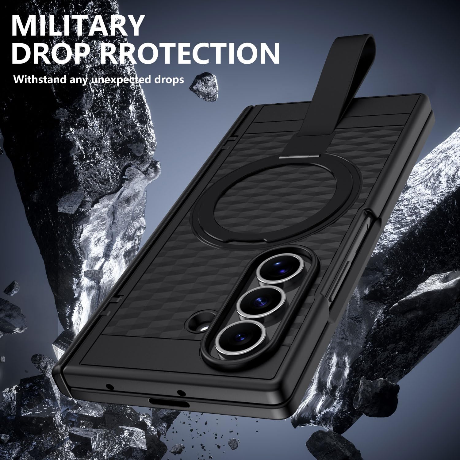 TIANNIUKE Custodia per Samsung Galaxy Z Fold 7 con pellicola protettiva, anello magnetico girevole a 360°, supporto con cinturino in silicone, adatta per MagSafe [antiscivolo] custodia protettiva per