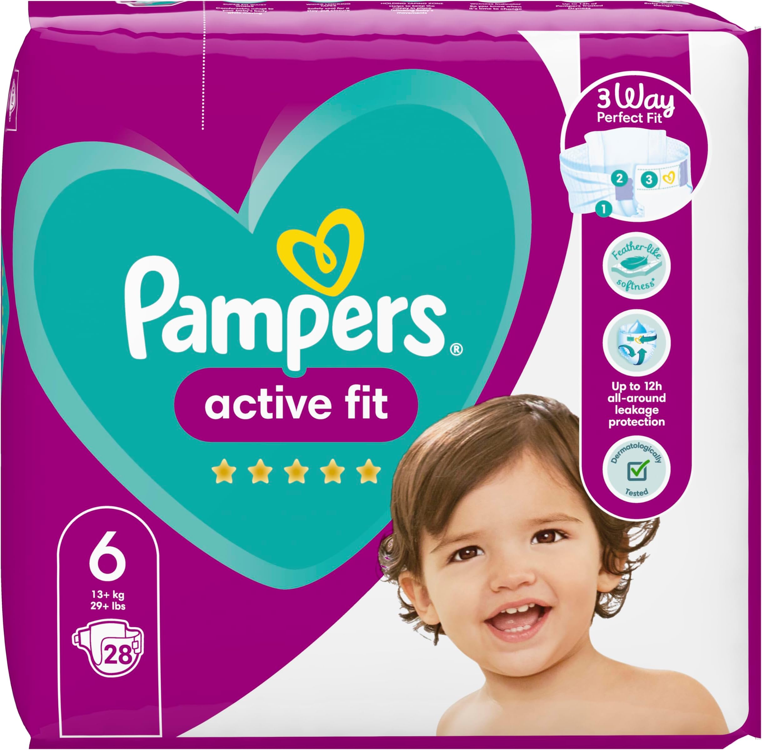 Active Fit Size 6, 28 Nappies, 13 kg+, Essential Pack, 28-Count