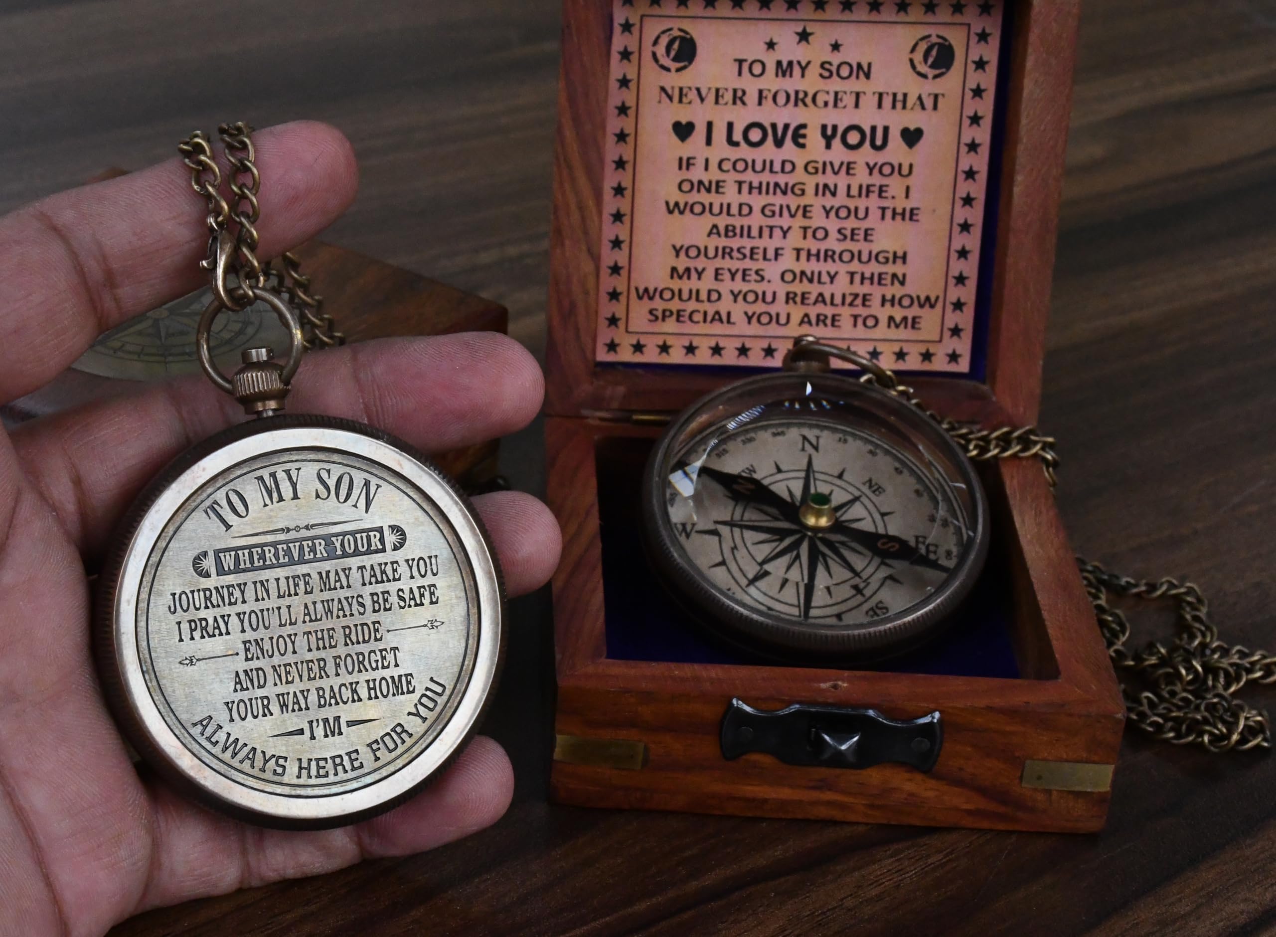 Bussola in ottone "To My Son", regalo per figlio di papà, citazione incisa, 5,1 cm, metallico, montaggio da tavolo
