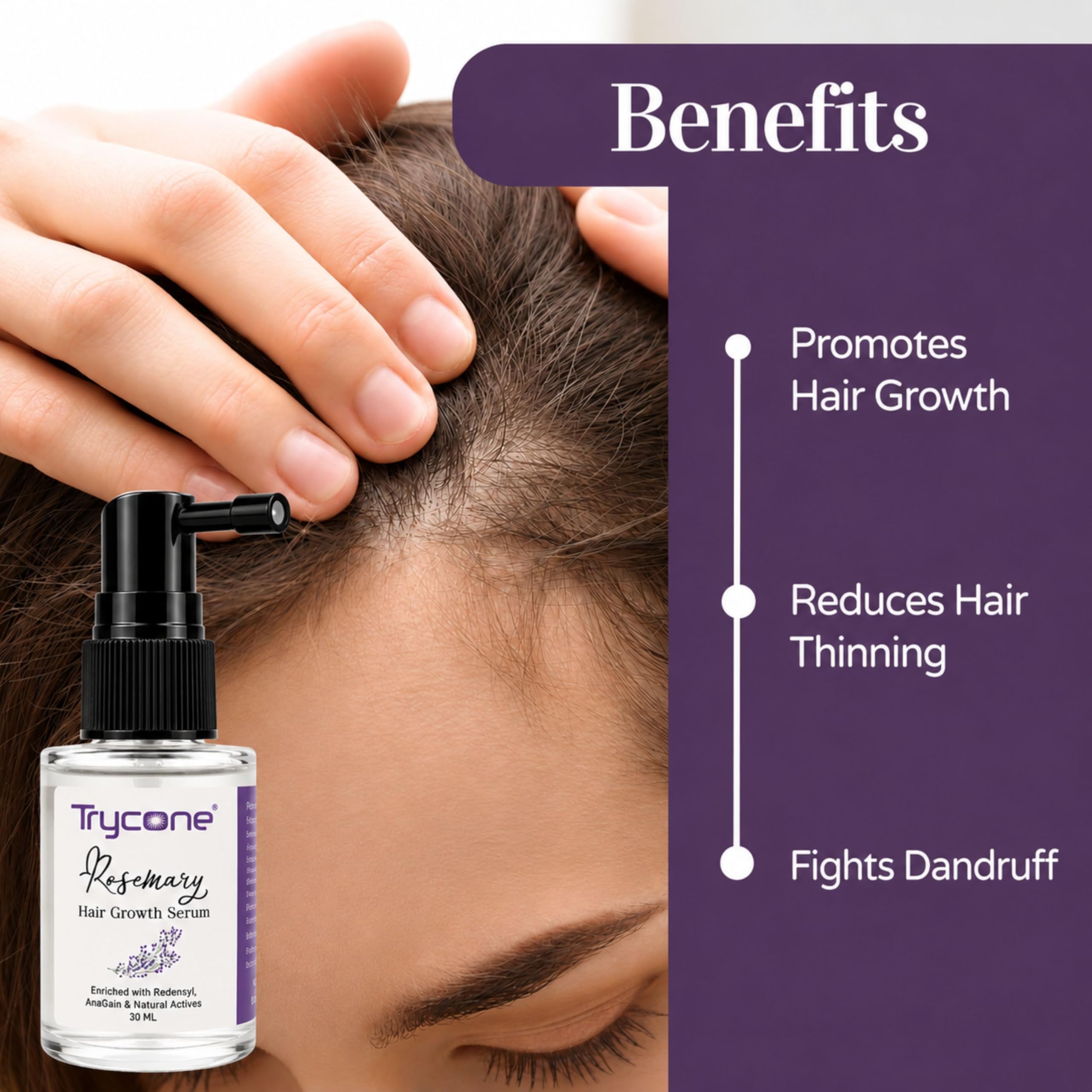 Trycone Rosemary Hair Growth Serum with Redensyl, Anagain Biotin & Rice Water – Reduces Hair Thinning Strengthens & Promotes Hair Regrowth – 30 ml Scalp Serum for Men & Women 2