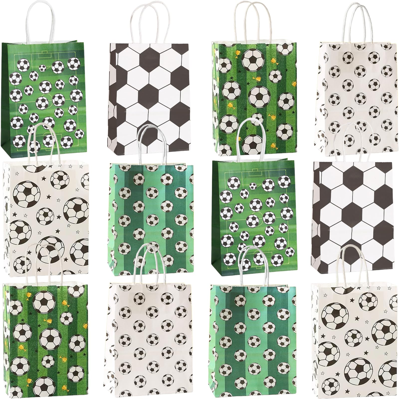 Bikasun 12 Pcs Football Gift Bags with Handles, Soccer Paper Bags for Candy