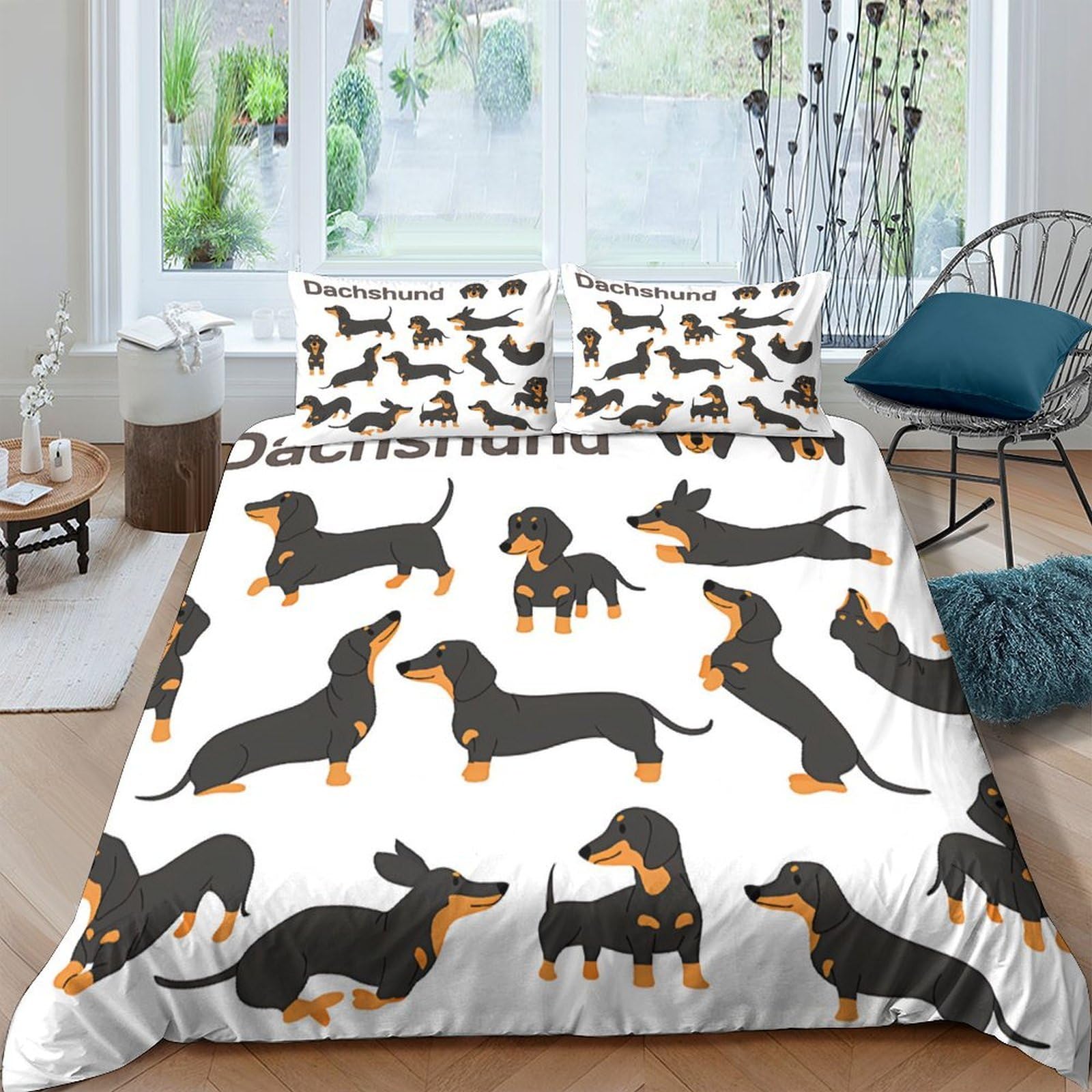 Ctjqhvkz Style-6 3D Printed Dachshund Pattern Fitted Sheet Microfiber Soft Breathable Dog Motif Mattress Cover For Bedroom Decor Single（135X200cm）