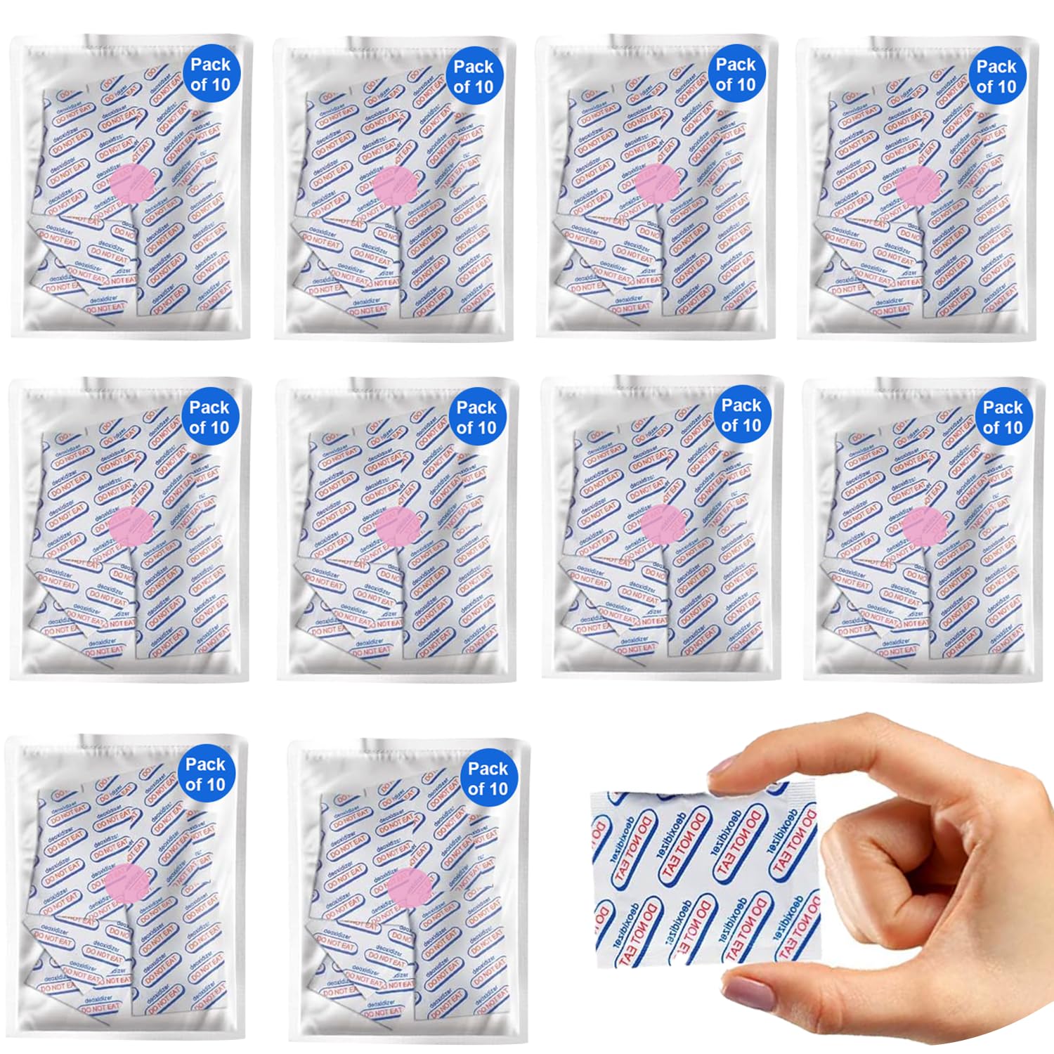 400cc (10 Pack of 10 Packets, Total 100 Packets) Oxygen Absorbers for Food Storage, Food Grade Oxygen Absorbers Packets with Oxygen Indicator for Long Term Storage and Preservation (400CC(100-Pack))