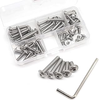 50pcs M5 Flanged Button Head Socket Cap Screws Kit, 304 Stainless Steel 18-8, Allen Socket Drive, Bright Finish, Fully Machine Threaded, M5x10mm/ 15mm/ 20mm/ 25mm/ 30mm