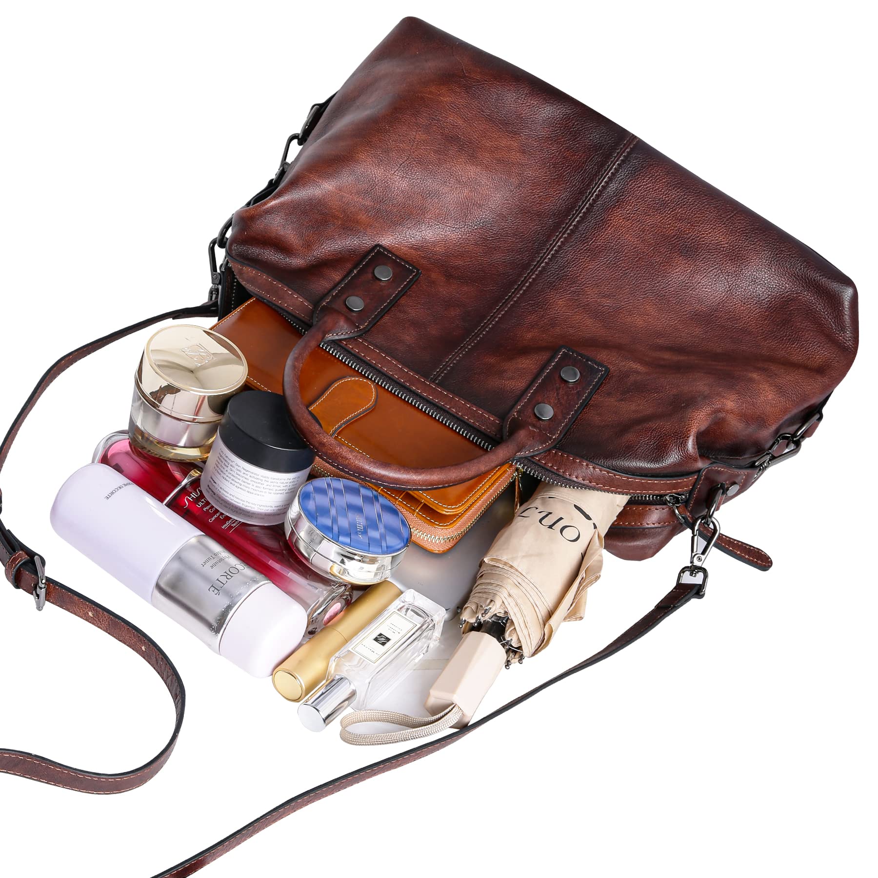 Iswee Genuine Leather Satchel Tote Bag Top Handle Handbag Designer Shoulder Bag Large Capacity Cross Body Bag