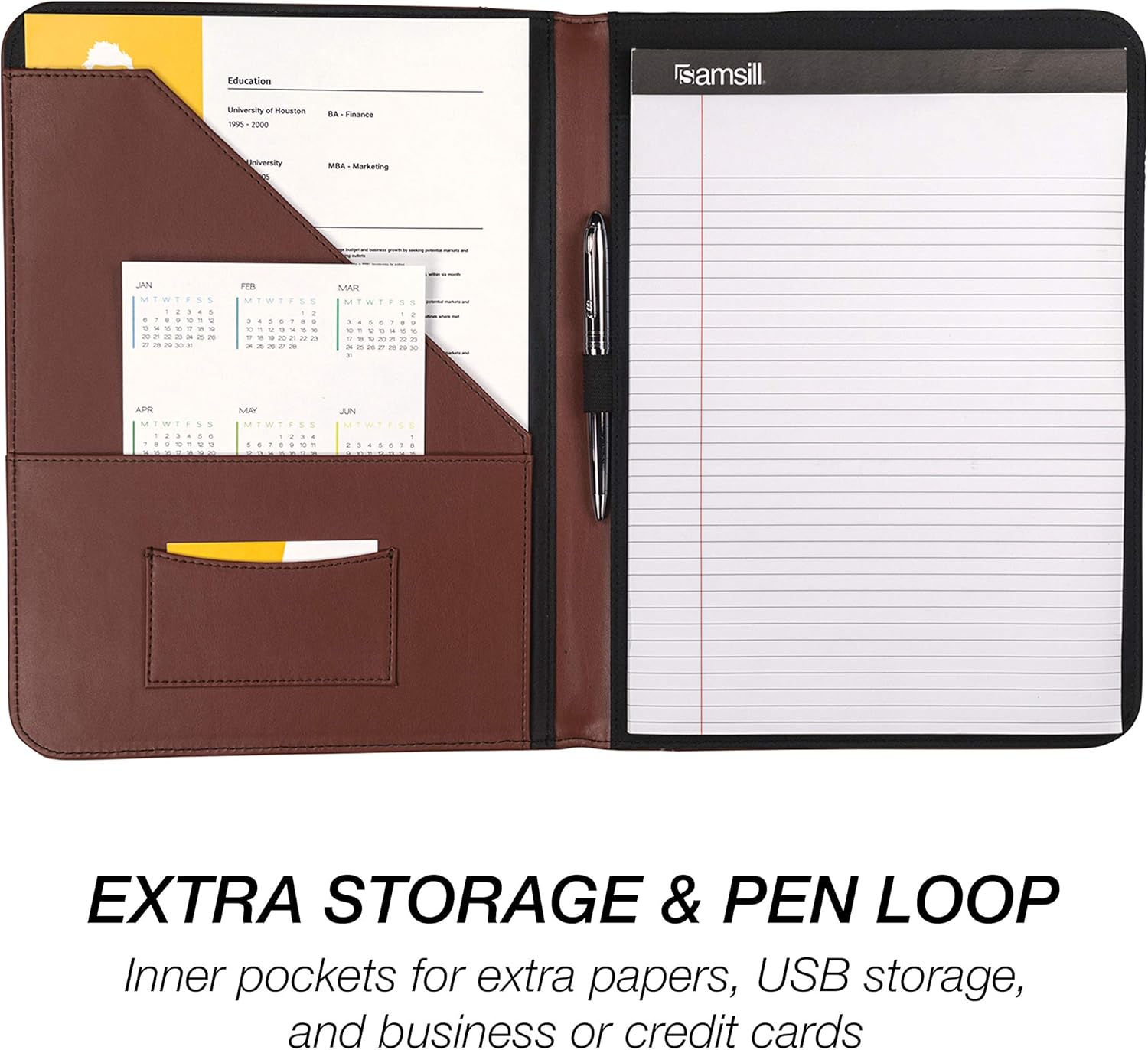 Samsill Contrast Stitch Leather Padfolio and Business Portfolio for Men and Women, Resume/Document Organizer with Writing Pad, Tan (71716) - Image 3