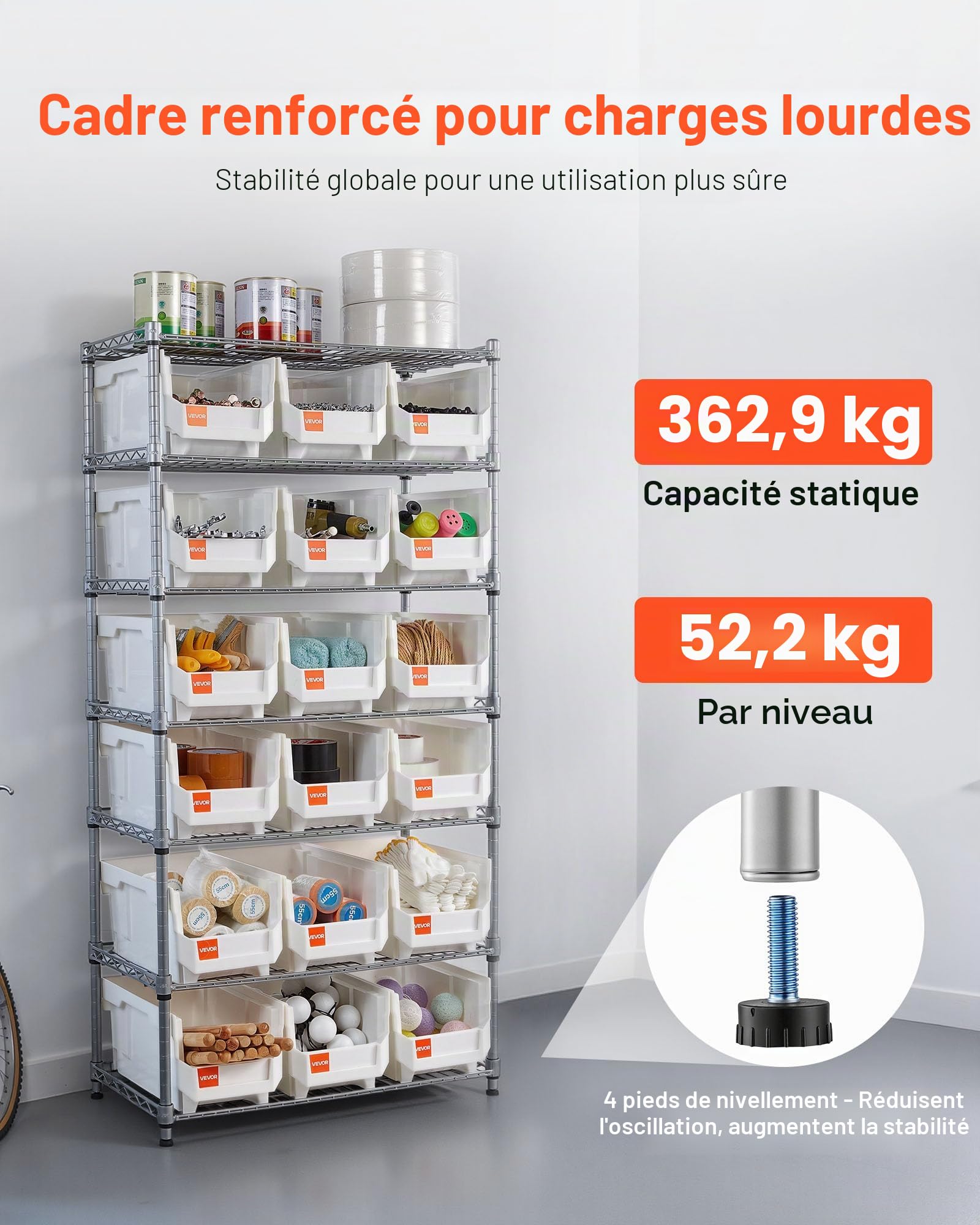 VEVOR Étagère de Rangement Mobile 7 Niveaux Rayonnage sur roulettes 18 Bacs pour Garage, Entrepôt, Bureau, Restaurant, Salle de Classe, Cuisine, en Fil d'acier, avec roulettes Pivotantes et 2 Freins