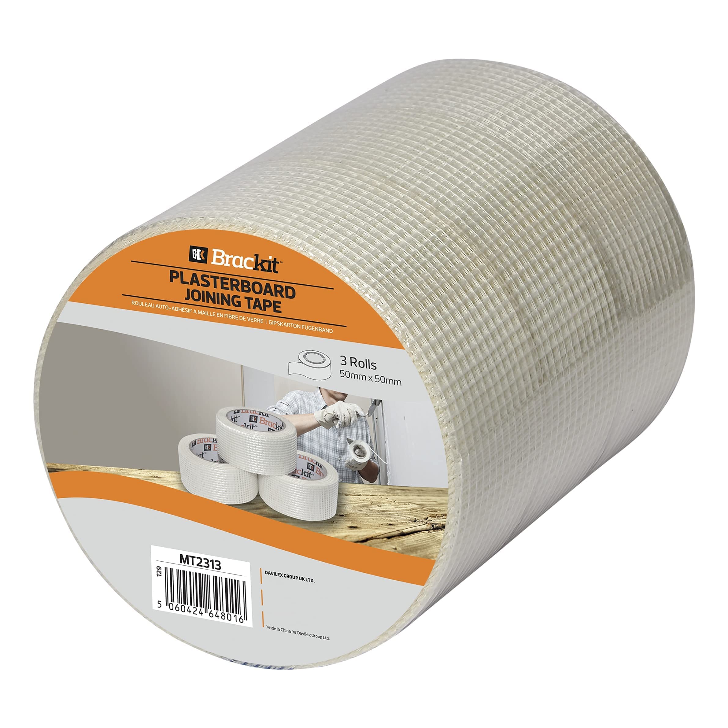 Brackit Ruban adhésif en fibre de verre 48 mm x 50 m Lot de 3 rouleaux blanc pour plaques de plâtre