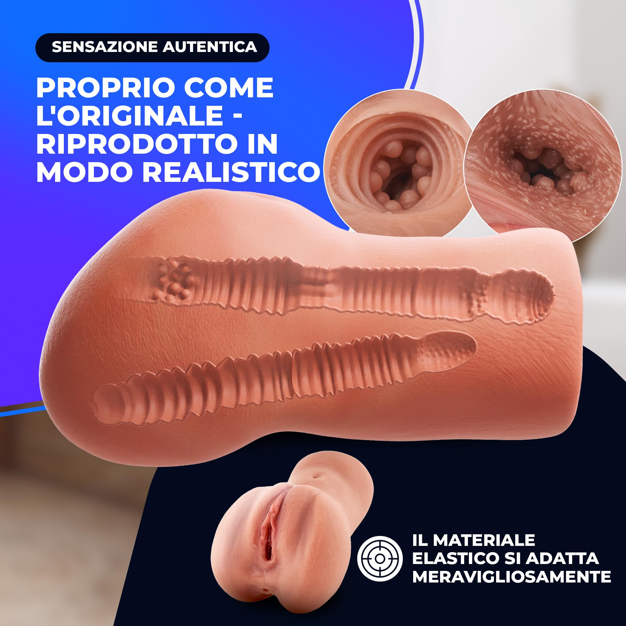Masturbatore per Uomo [Pocket Pussy] Realistico in Silicone - Set di 3 anelli e lubrificante | Sex Toys, Masturbazione Maschile, Masturbatore per Uomini, Artificiale per Sesso, Vaginale e Anale Finta