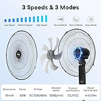 Vista 4 de Xcity 16 inch Oscillating Pedestal Fan, 3-Speed Stand Fan, Remote Control, High Velocity, Adjustable Height & Tilt, 7.5H Timer, Powerful Quiet