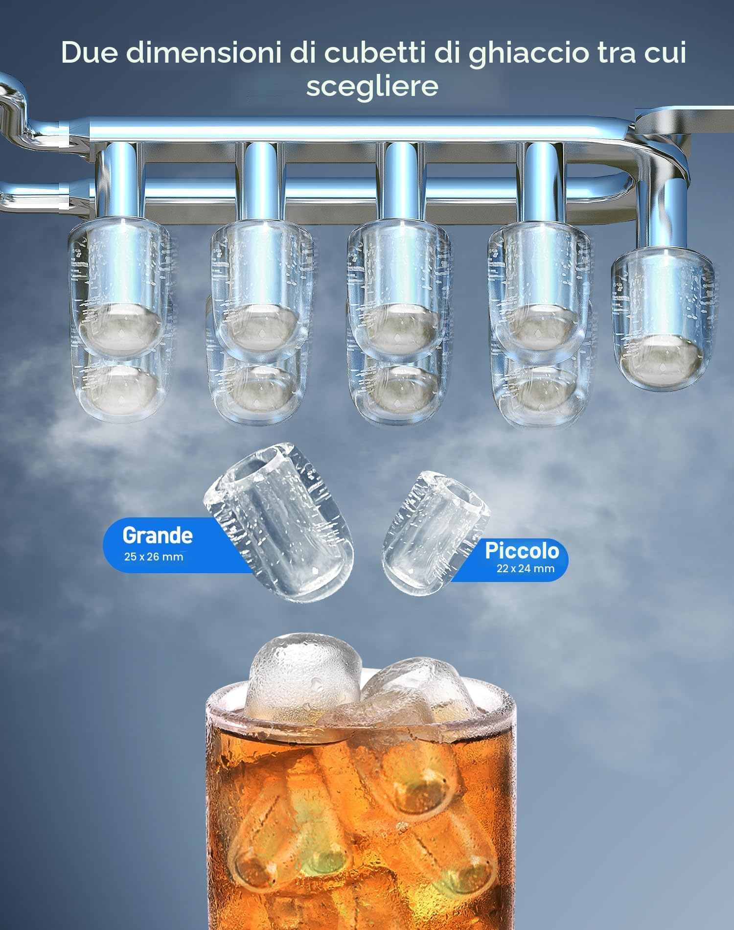 Macchina Ghiaccio macchina per il ghiaccio Autopulente Serbatoio acqua da 2 litri 15KG in 24 H 2 formati di cubetti di ghiaccio Macchina per Casa/Cucina/Ufficio/Bar