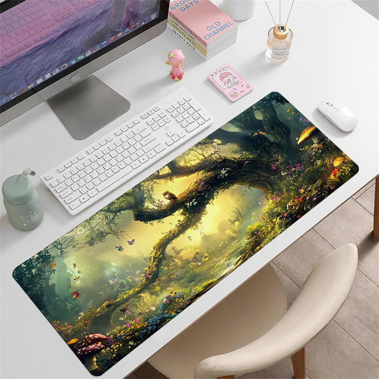 Zielona podkładka pod mysz XXL 1400 x 600 x 3 mm uchwyt pod biurko akcesoria antypoślizgowa gumowa podstawa i zszyte krawędzie podkładka pod mysz dla graczy do dekoracji biura dekoracyjnego, prezenty
