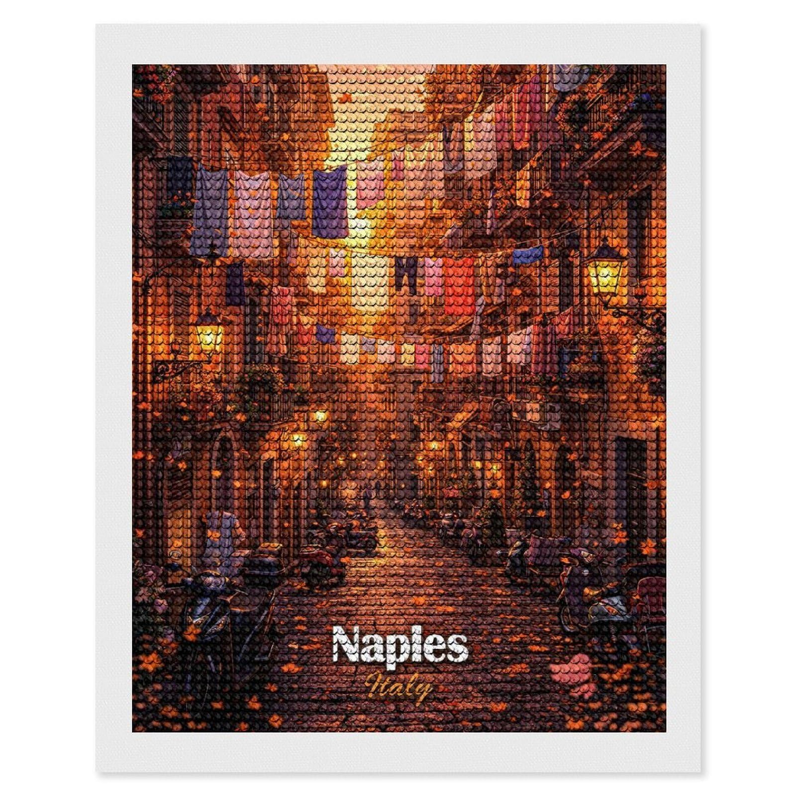 Junmoney Naples Italy Street Scene Diamond Painting Set 16"x20", for Beginners, Modern Decor, Simple to Start, Gift Idea, Pleasing Wall Art Project