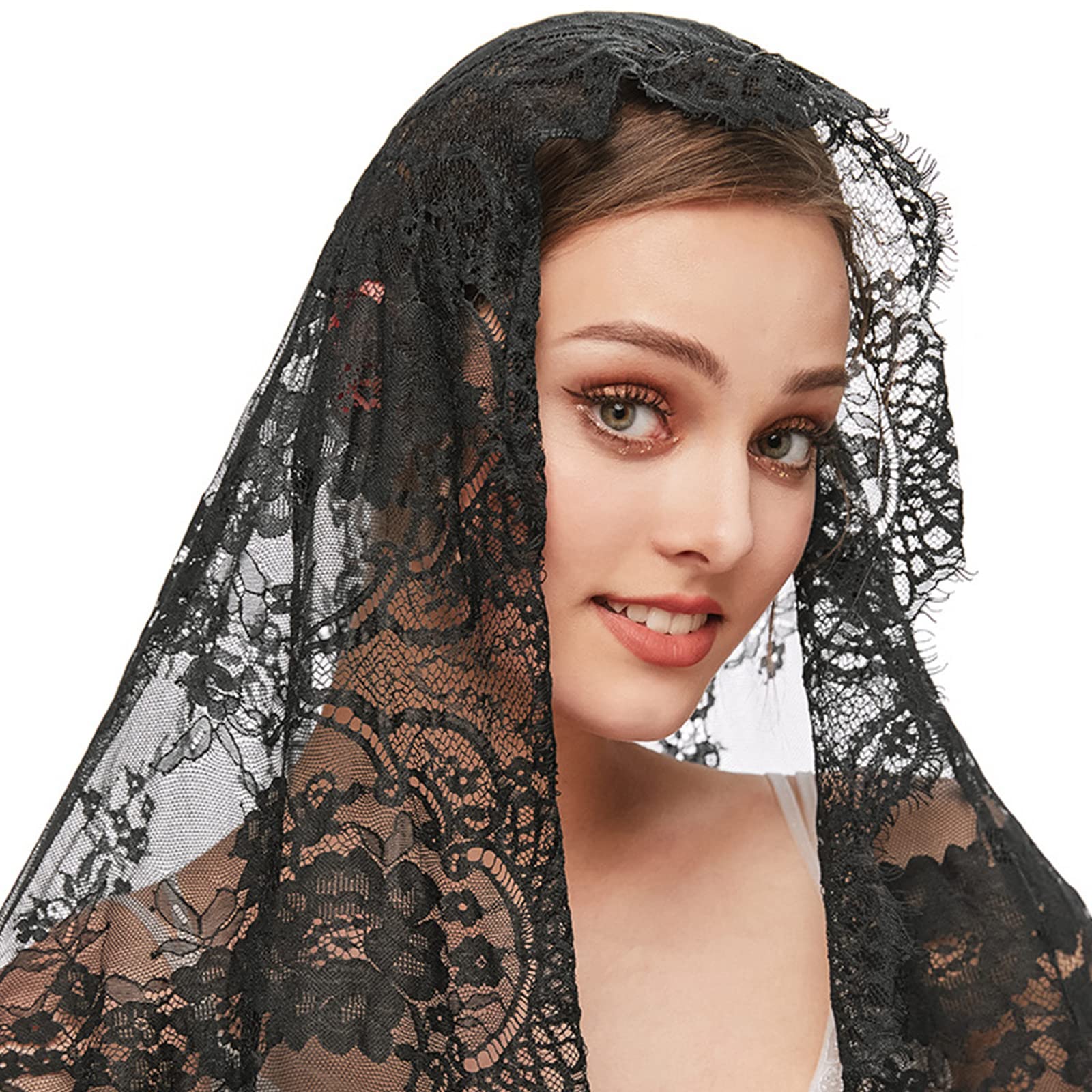 Mantilla de encaje con velo católico, elegante patrón floral, suave y cómodo, para cubrir la cabeza para mujeres, misa latina para