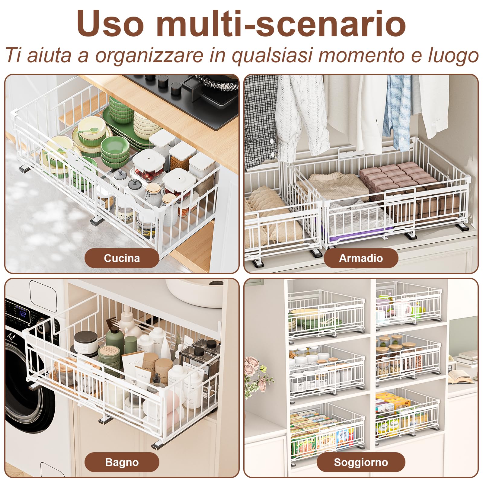 2 Pezzi Cassetto Telescopico Cucina, Armadio da Cucina Cassetto Scorrevole Estensibile Estraibile,Larghezza Regolabile 32.5-50 cm Per Cucina Bagno Soggiorno Bianco
