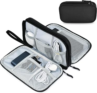 Hard Drive Case, Universal Cable Bag with Inner Compartments Mesh Pockets, Portable Organiser Bag for Electronics Accessories, Black Travel Bag Carrying Hard Case L