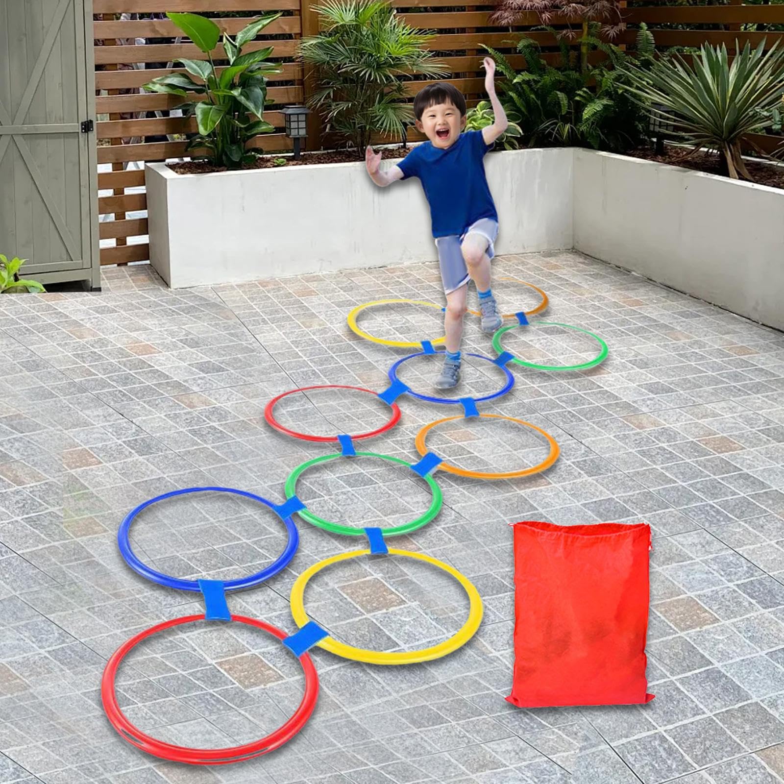 10 Pezzi Anelli per Campana, Cerchi per Campana creativi per Ragazzi e Ragazze, Set da Gioco per Saltare, Lancio di Sacchetti di Fagioli per Giardino, 28 Cm