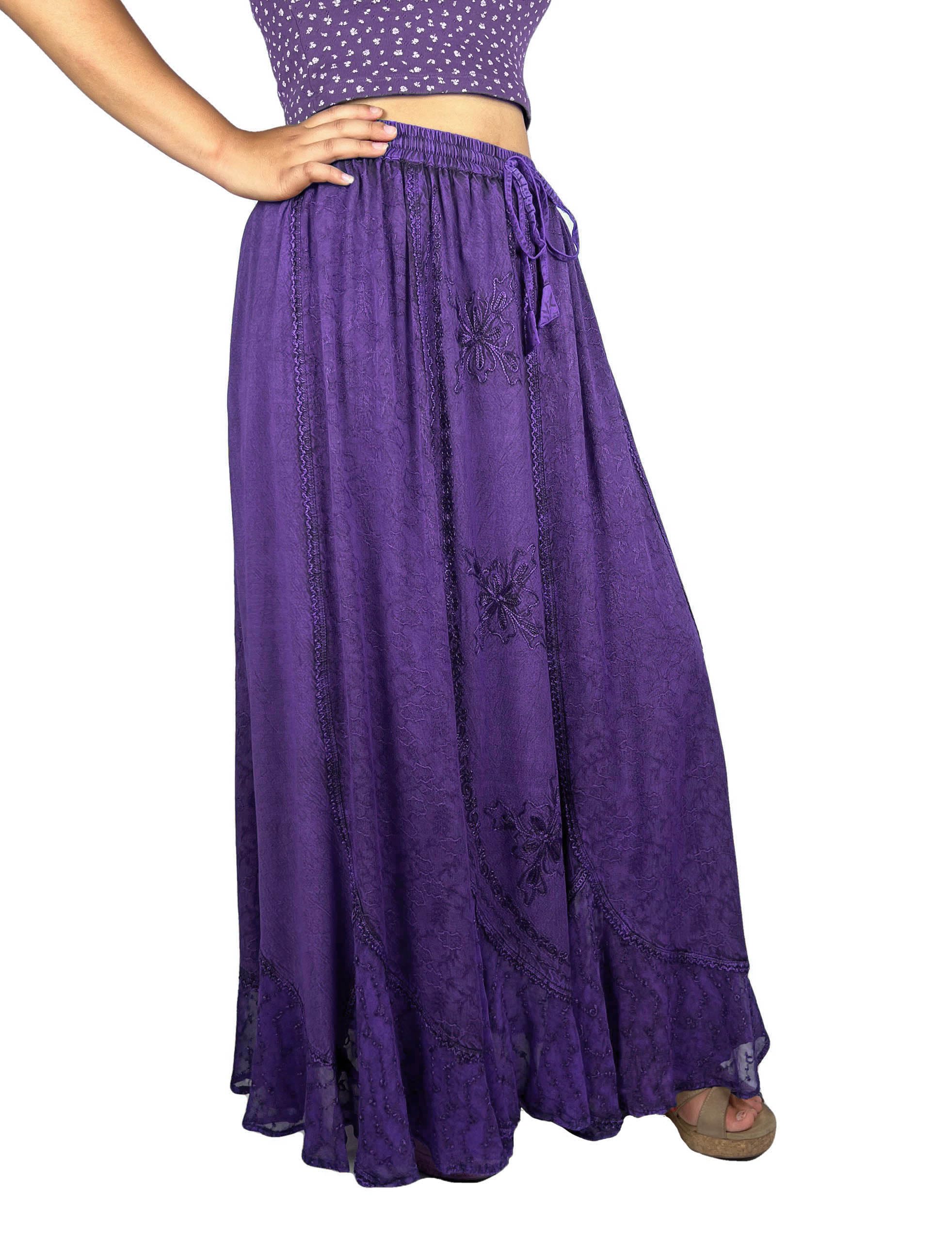 Agan TradersWomen's 2025 Spring Medieval High Waisted Maxi Skirts for Women - A Line Drawstring Embroidered Long Maxi Skirt