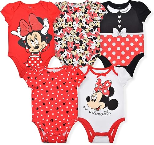 Disney Minnie Mouse Fabulous - Paquete de 5 mamelucos para niñas recién nacidas, bebés y bebés Multicolor, Rosa, amarillo, blanco, Rojo/Negro/Blanco