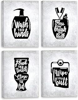 FRAMED - Lienzo decorativo para pared en blanco y negro | Letreros divertidos para inodoro con citas para decoración de pa...