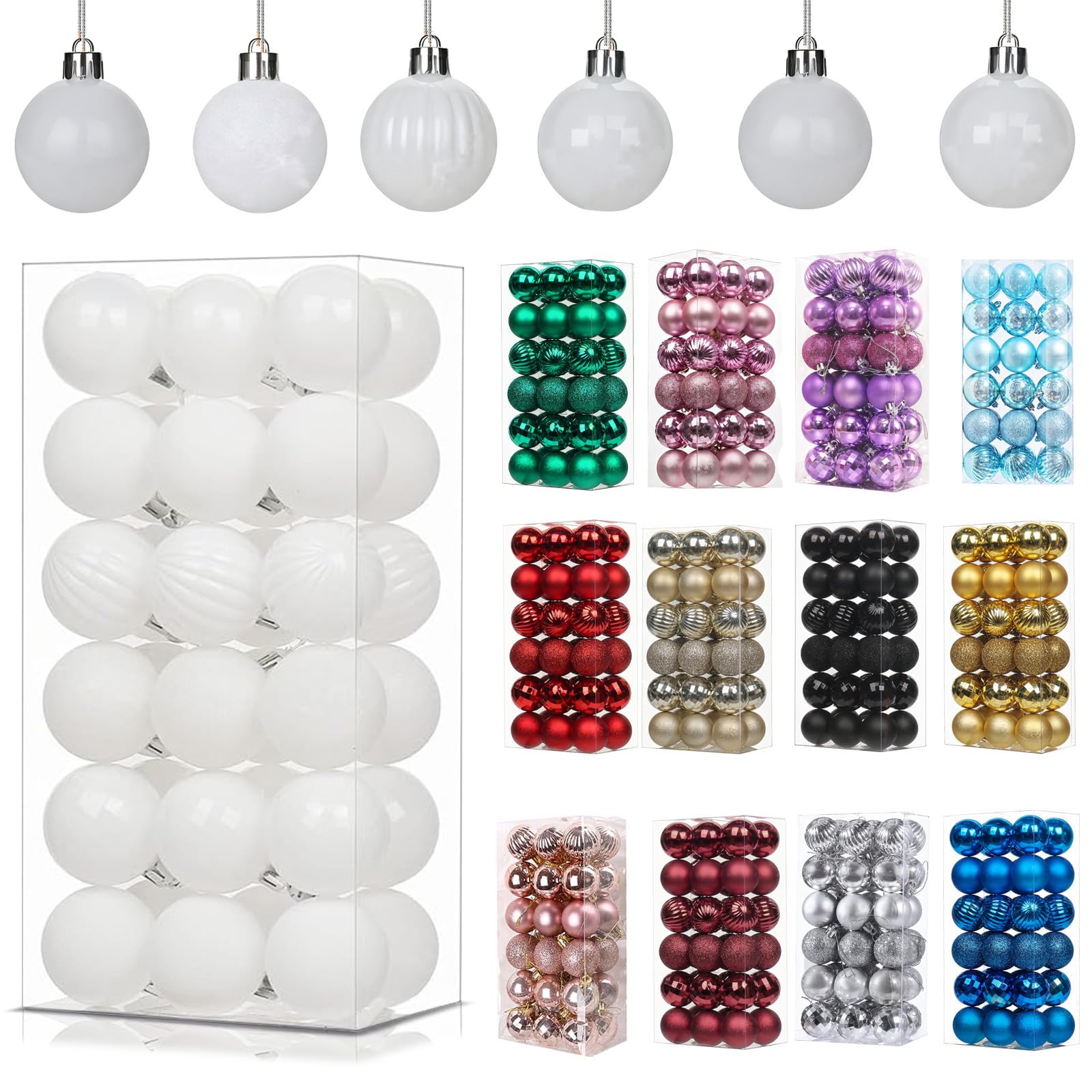 36Pcs White for Christmas Tree Decorations,30mm/1.18" Mini Xmas Bauble Hanging Ball,Christma Balls Ornaments with String,Shatterproof White Christmas Baubles for Xmas Tree Wedding Holiday Party Decor
