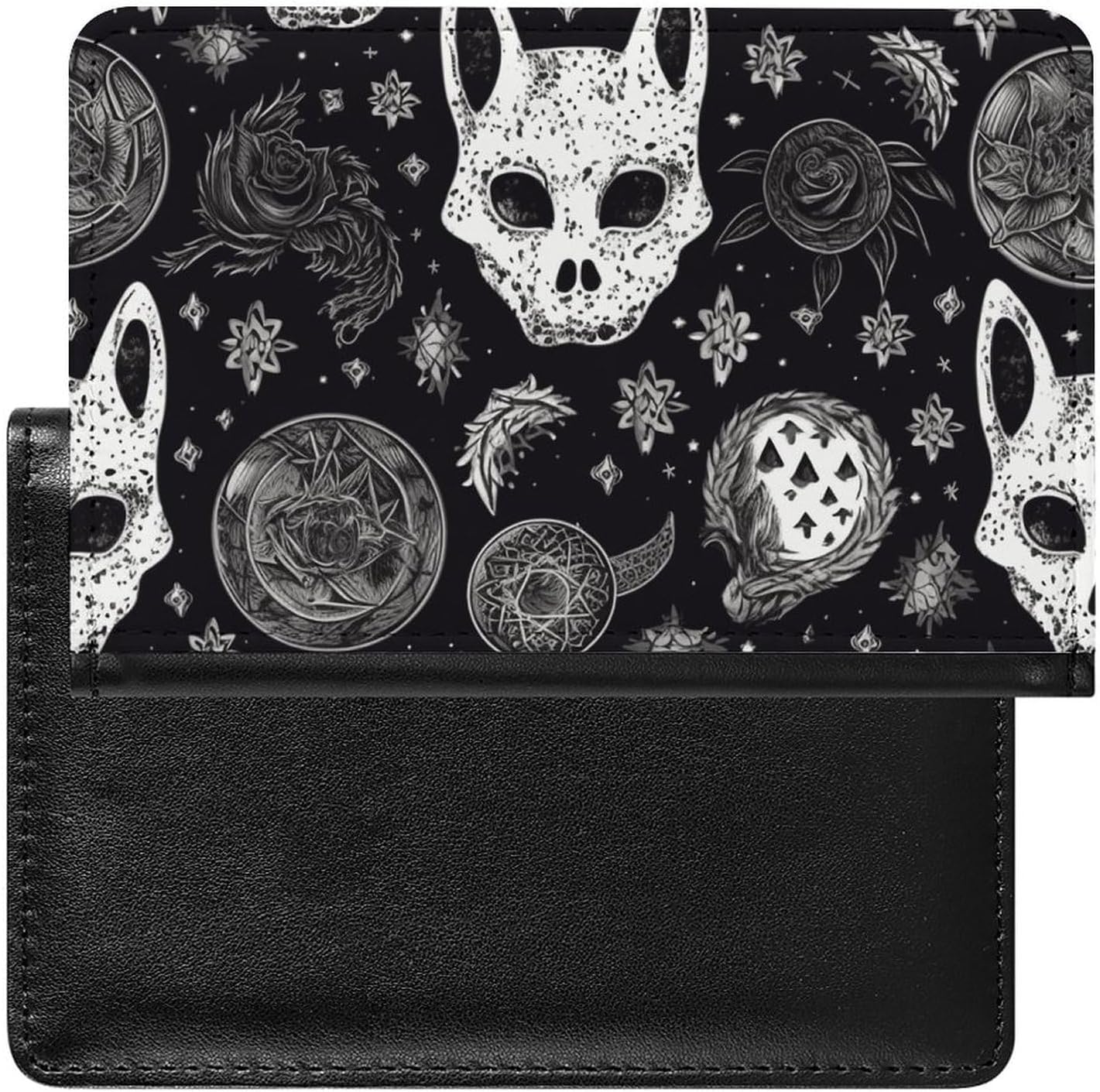 Passport Holder Travel Accessories Skull Cat Moon Gothic Waterproof Passport Travel Wallet with Card Slots for Women Men