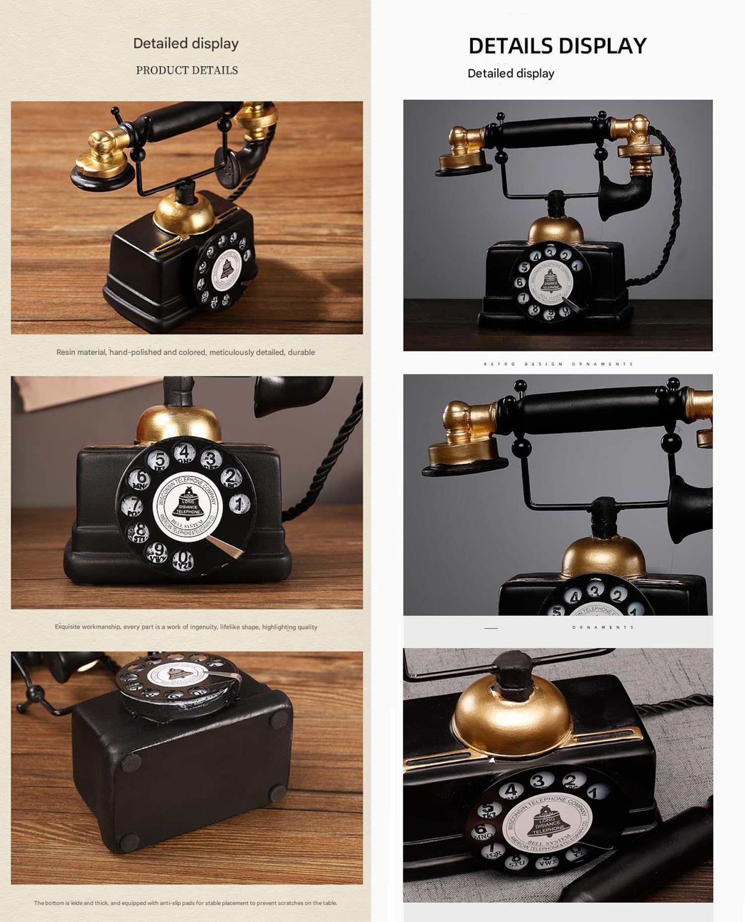 Vintage Resin Telephone - Black & Gold Decorative Phone -4 Vintage Resin Telephone - Black & Gold Decorative Phone -4