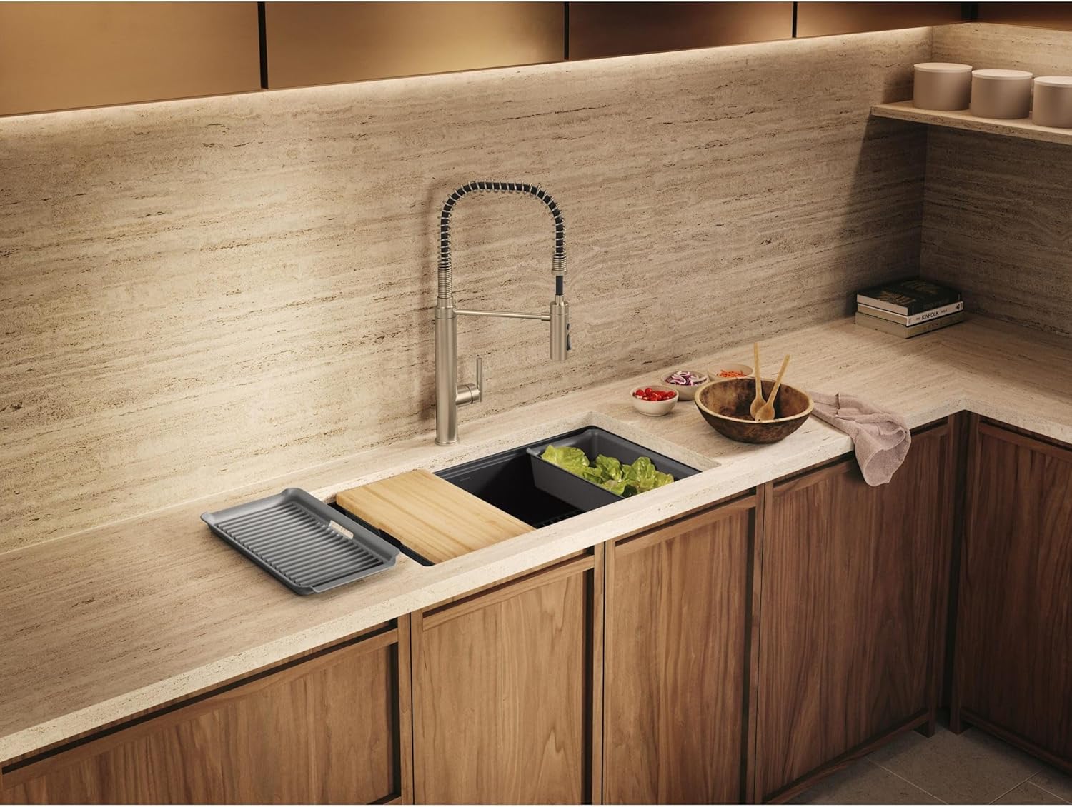 kohler billings™ 32-1/2\" undermount kitchen sink, single-bowl, workstation with kitchen sink accessories, neoroc, k-33710-pc-cm6, matte white 33\" matte white single bowl workstation ( incomplete