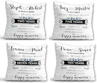 10th Wedding Anniversary Gift - Personalised 5th Anniversary Cushion - 2 Years Anniversary Pillow with Custom Names & Marriage Date 1st 2nd 3rd 4th 5th 6th 7th 15th 20th 25th 30th 40th 50th Any