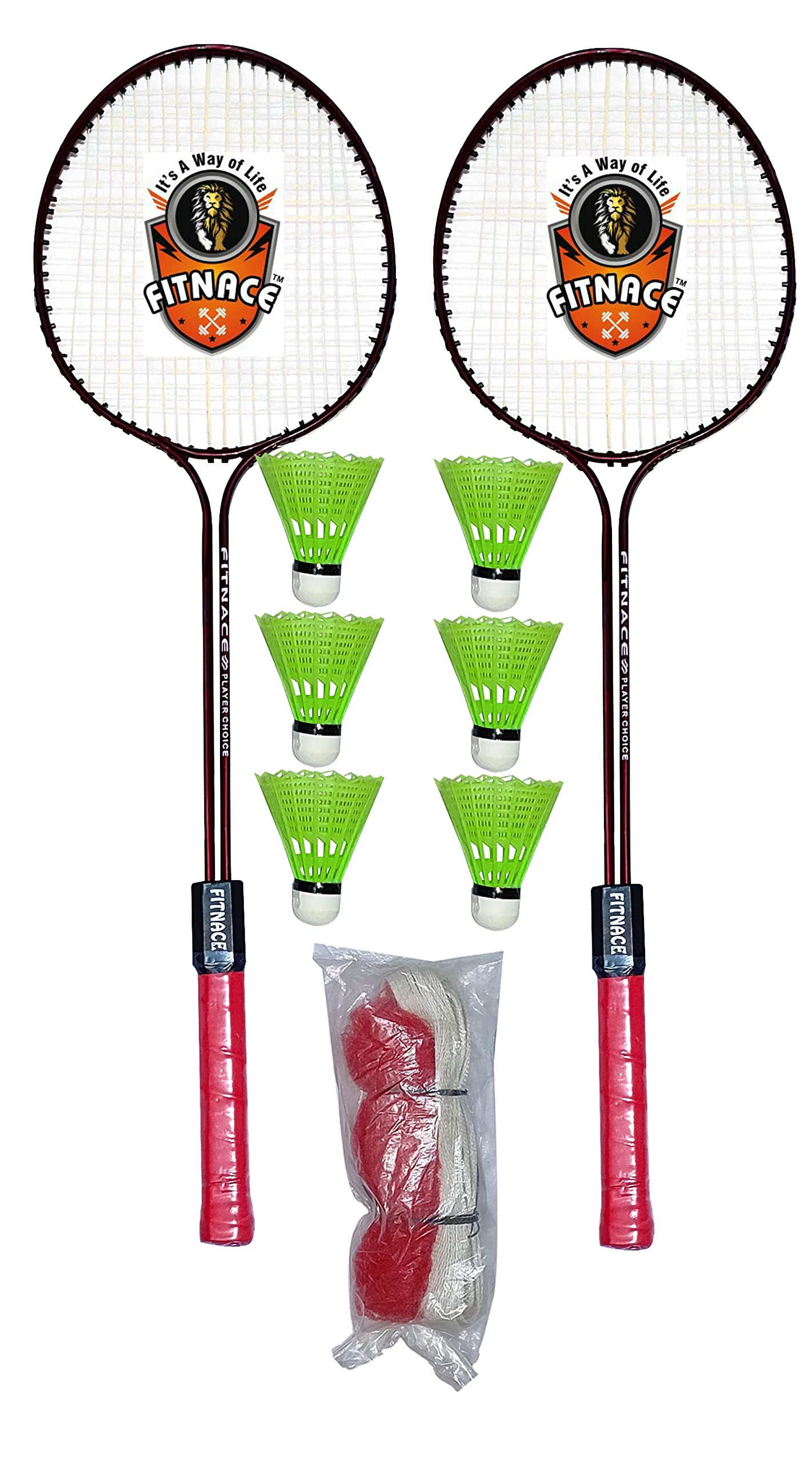 FITNACE Double Shaft Badminton Racquet Set of 2 PC with 6 PC SHUTTLES, 1 PC Nylon NET for Indoor Outdoor Games (B09GHLD8SV) Amazon Price History, Amazon Price Tracker