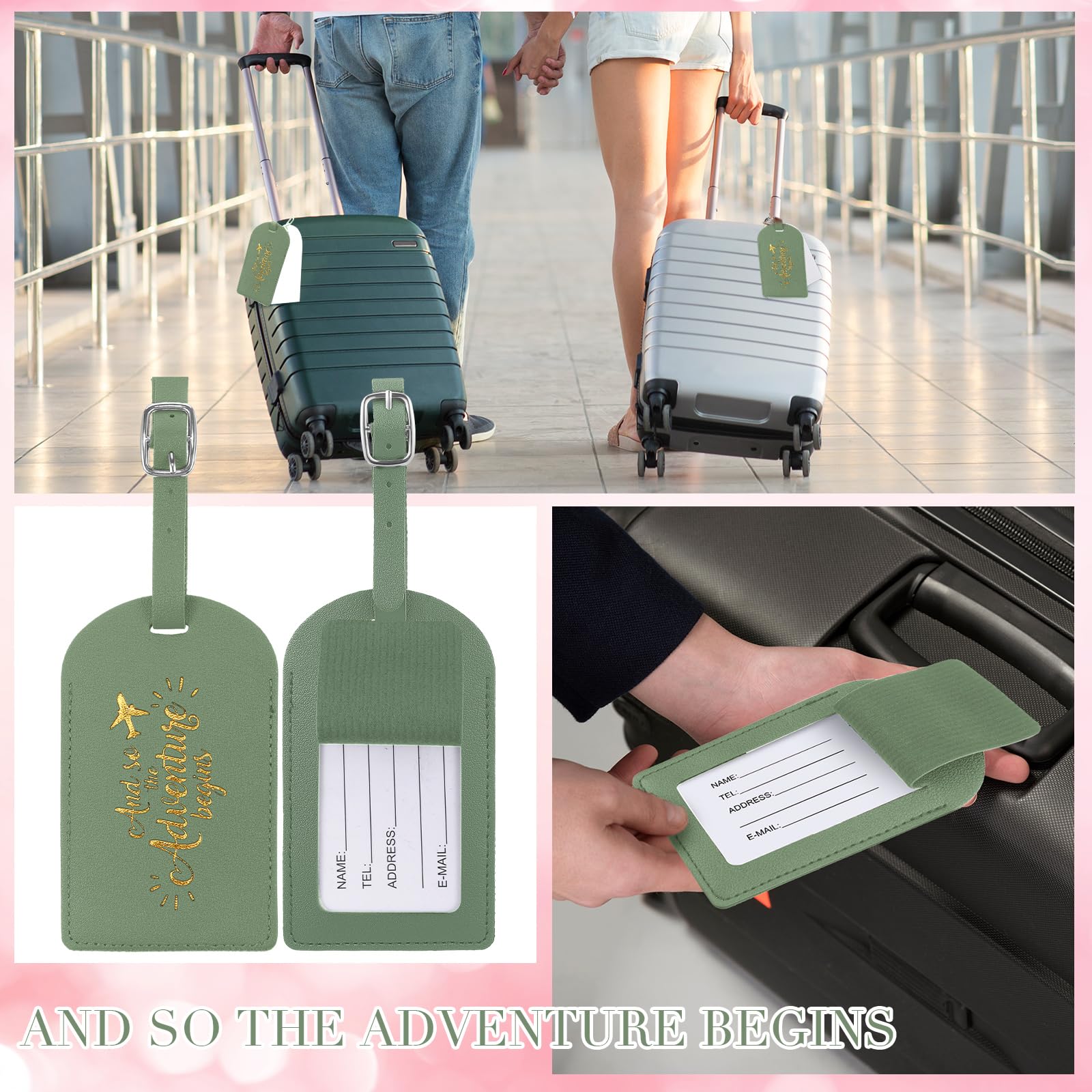 Amylove Gepäckanhänger, Gastgeschenke für Hochzeiten, Erstabenteuer, Gepäckanhänger für Gäste, Reiseanhänger für Koffer, Hochzeitsgeschenk, 24 Stück, Olivgrün, Gr