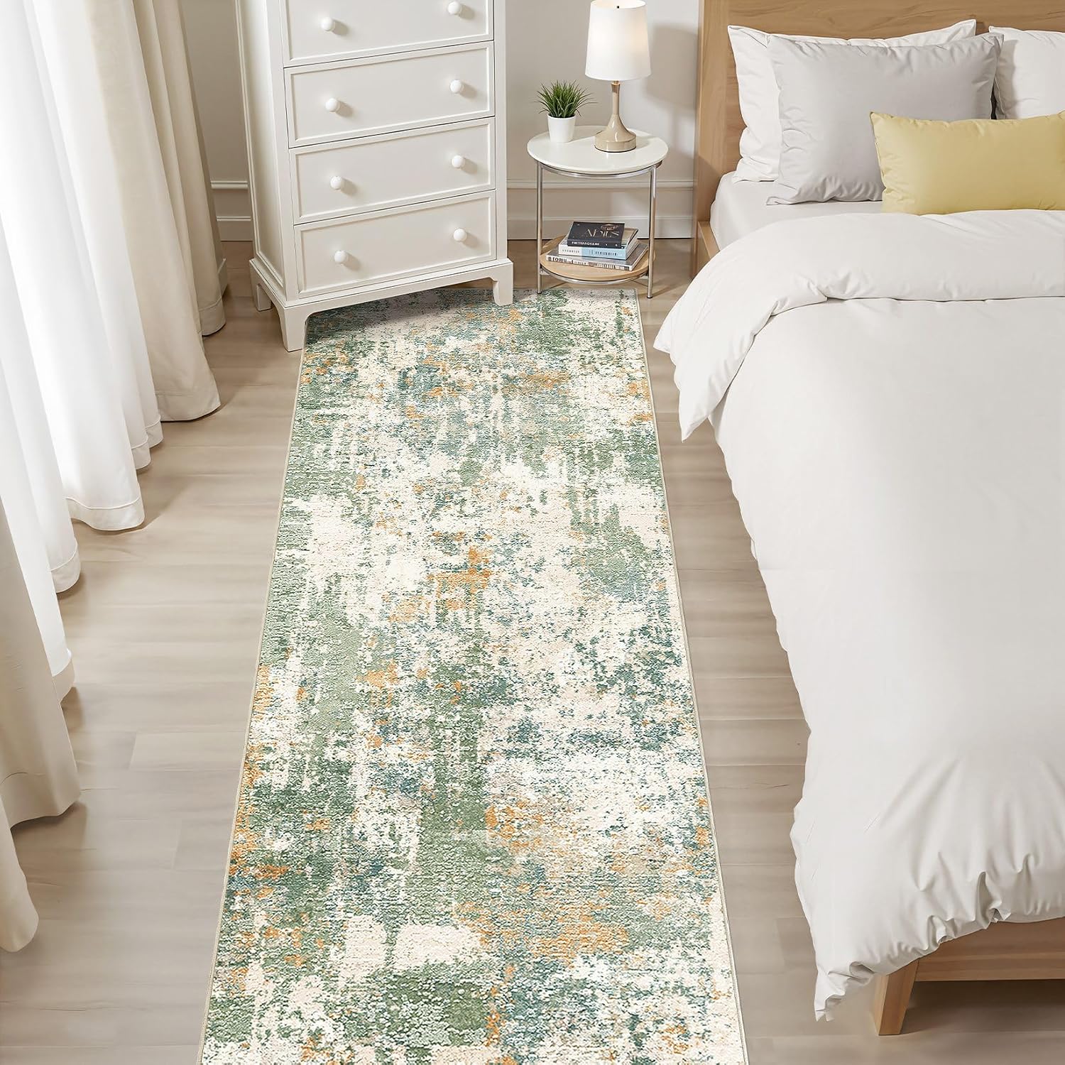 Runner Rug Kitchen Washable Rugs: 2x5 Non-Slip Abstract Soft Modern Stain Resistant Indoor Floor Neutral Accent Throw Carpet for Hallway Bathroom Laundry Room Entryway Bedroom- Green thumbnail