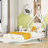 Vista 8 de Bellemave Marco de cama de suelo de tamaño individual, marco de cama de madera con cabecera en forma de casa, cama Montessori tamaño individual