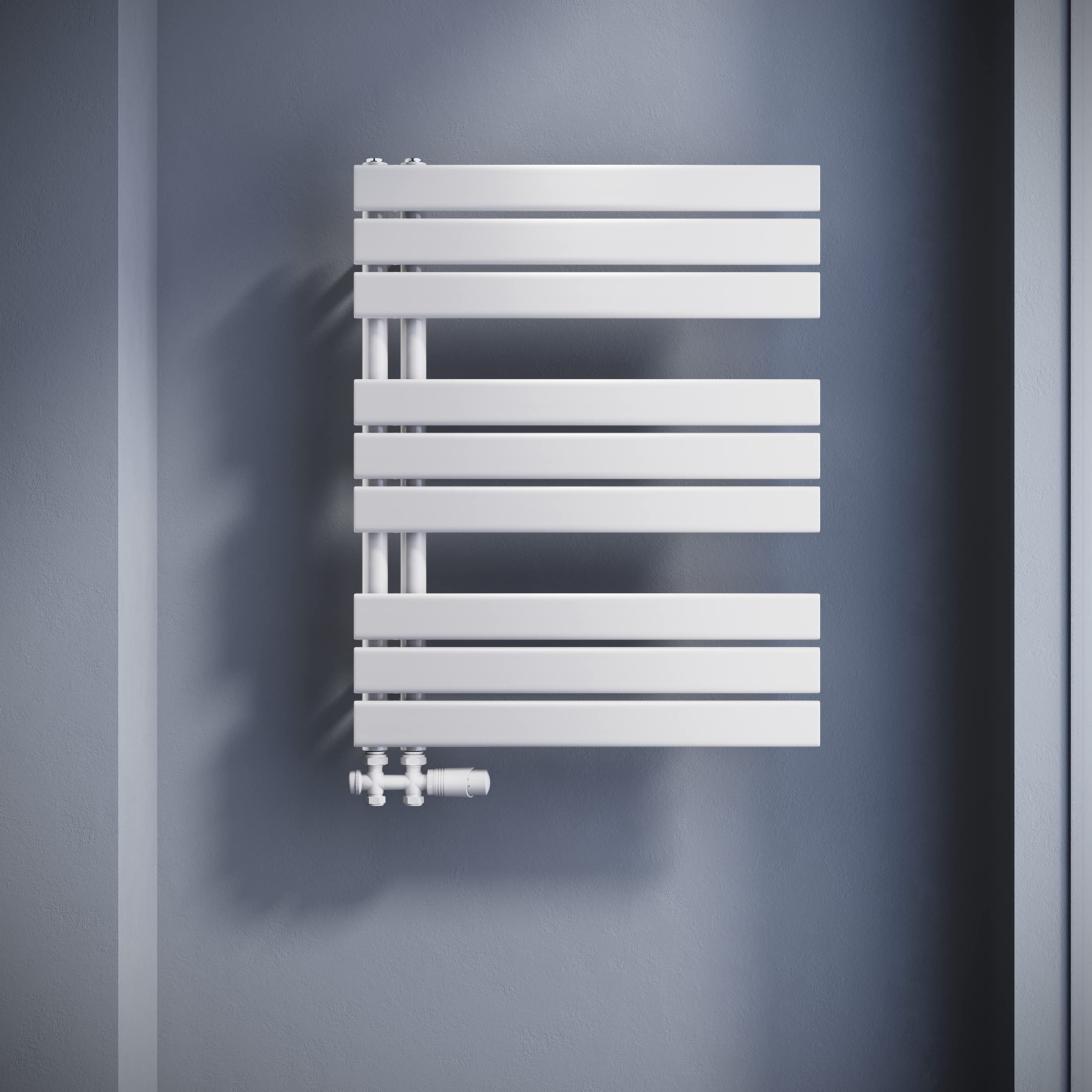 SONNI Grzejnik łazienkowy płaska suszarka na ręczniki 762 x 600 mm biały podgrzewacz na ręczniki z multiblokiem przyłącze boczne panel grzejnik na ręczniki 781 W